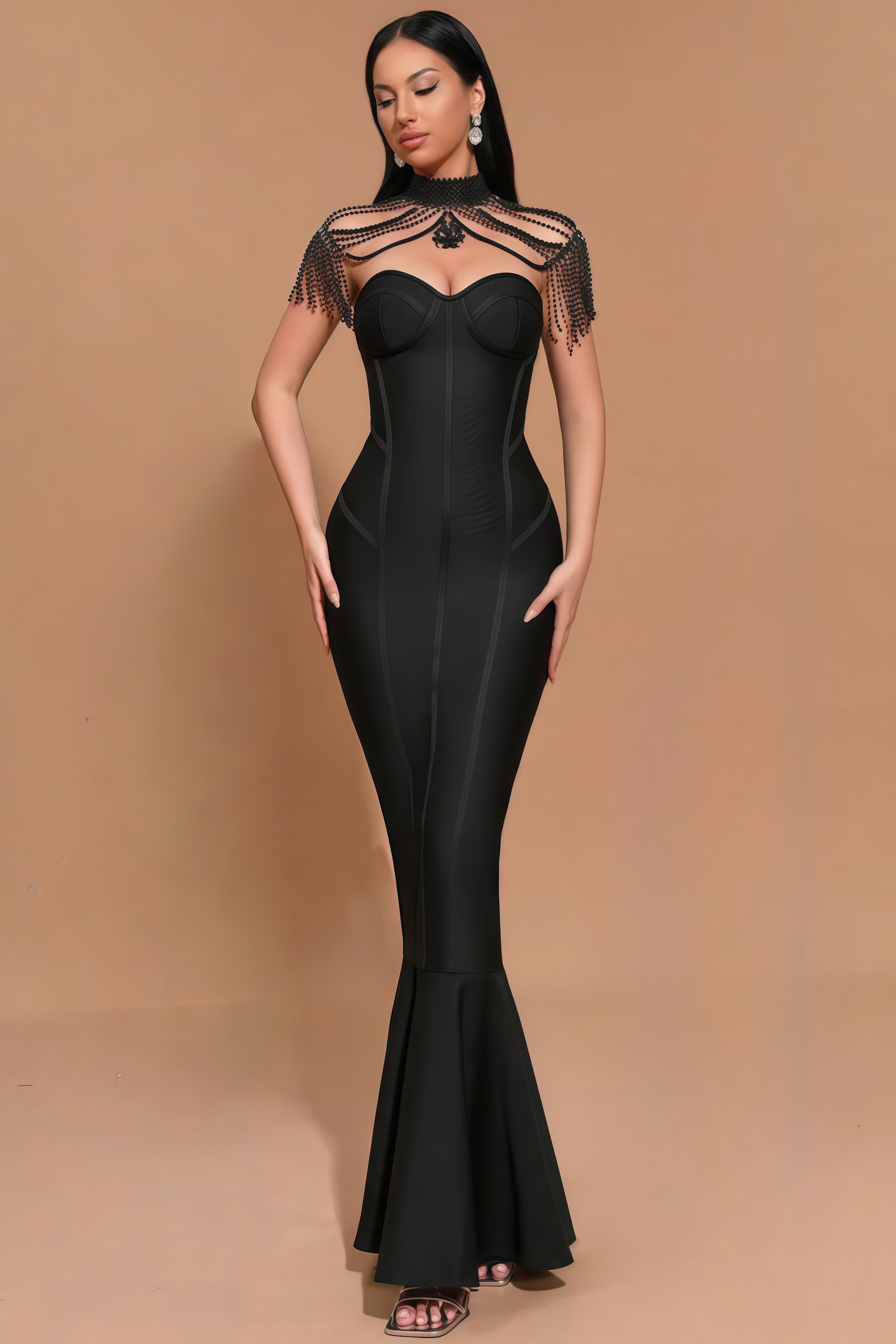 Briarlk Fringe Halter Fishtail Maxi Dress