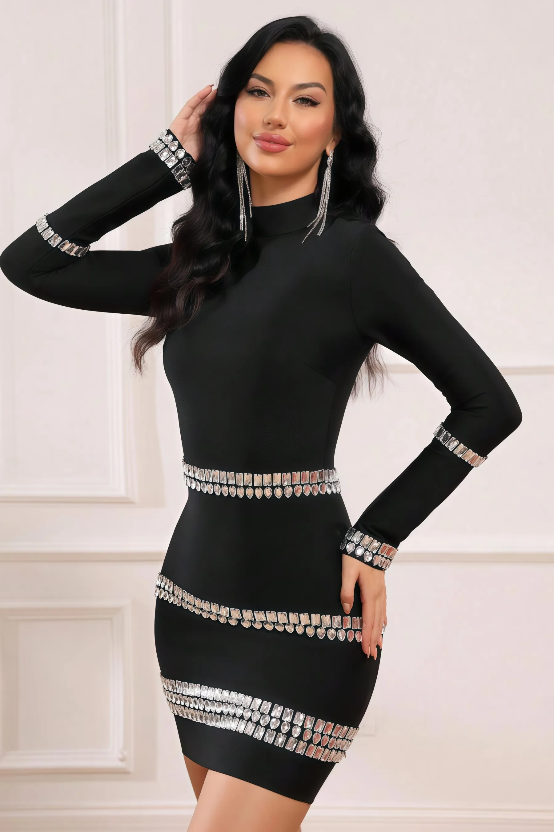 Nico Diamond-Studded Bandage Mini Dress