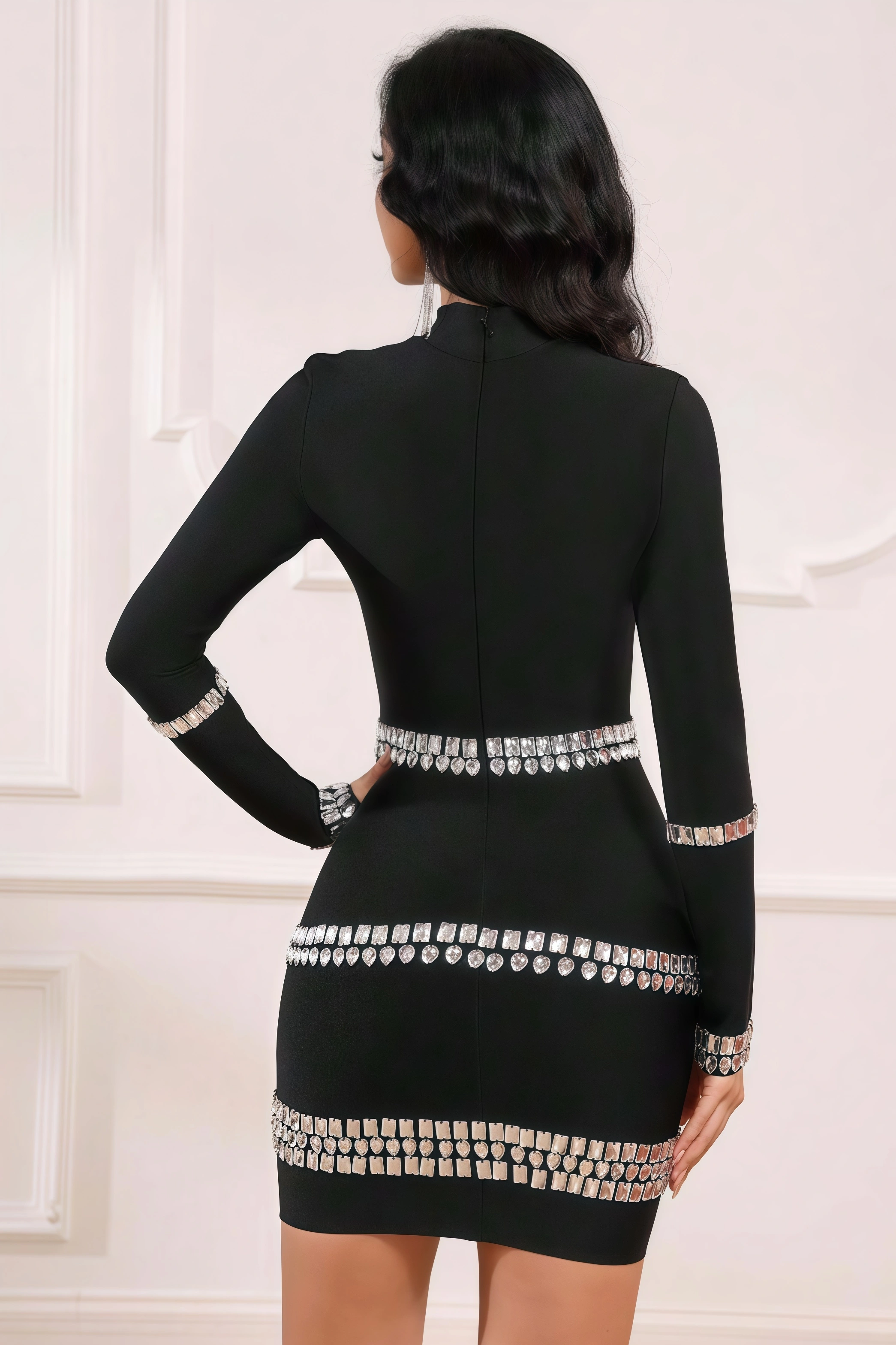 Nico Diamond-Studded Bandage Mini Dress