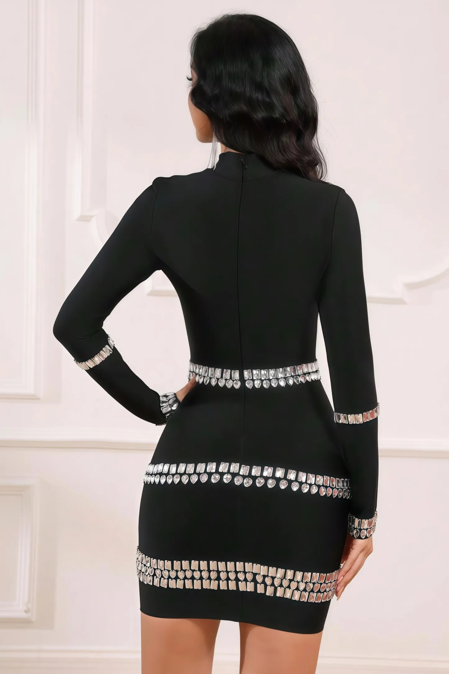 Nico Diamond-Studded Bandage Mini Dress