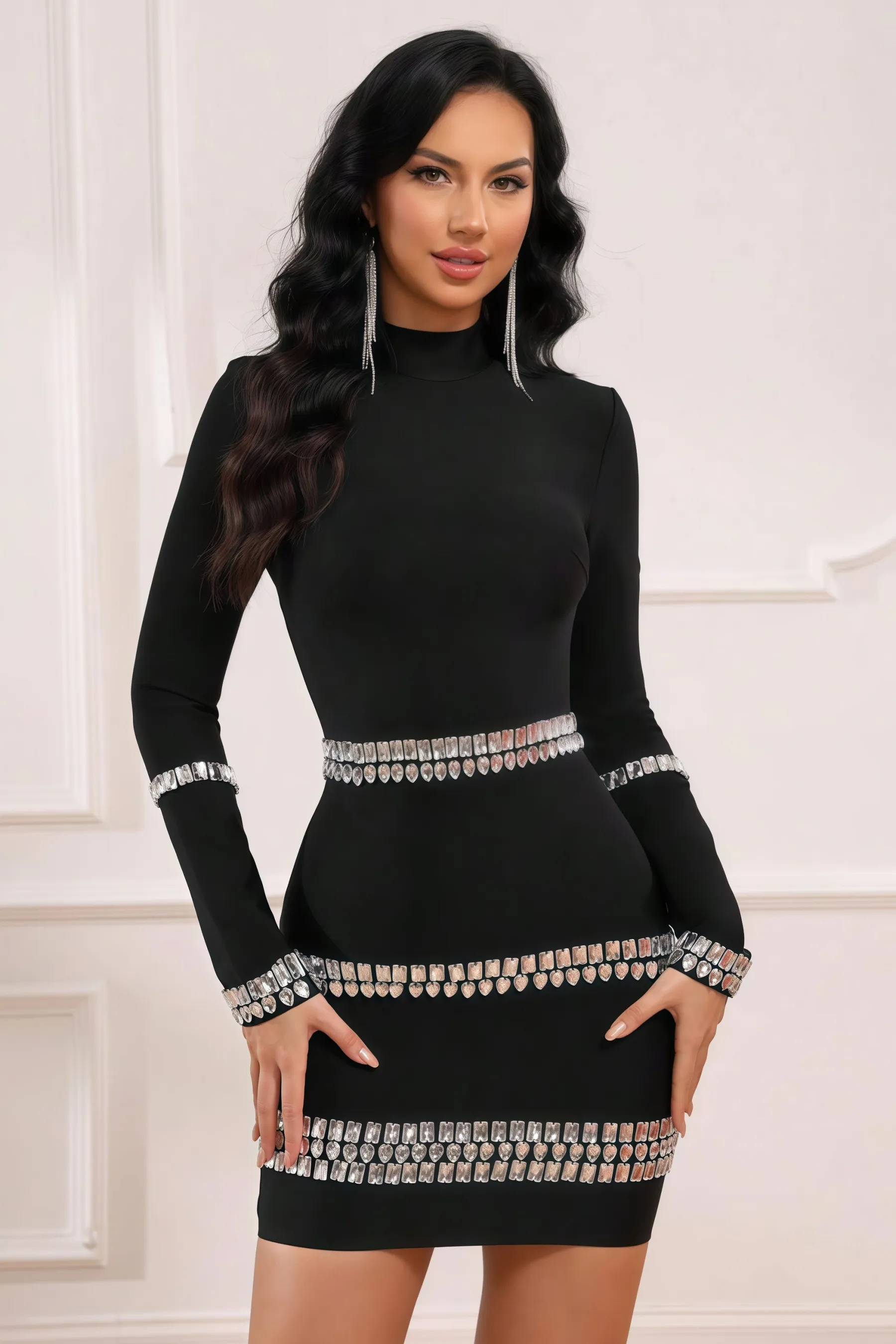 Nico Diamond-Studded Bandage Mini Dress