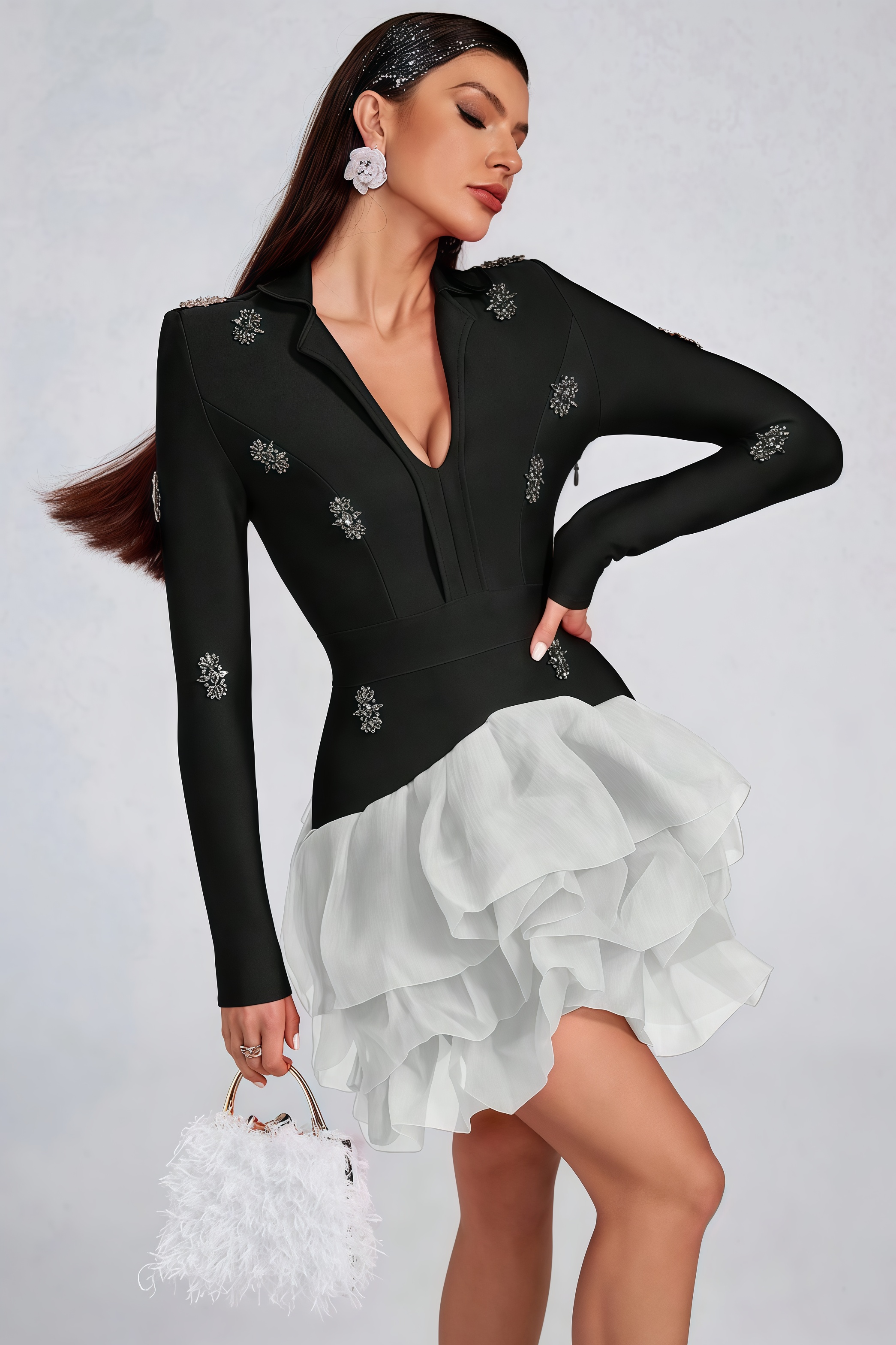Dede Black Bandage Rhinestone Mini Dress