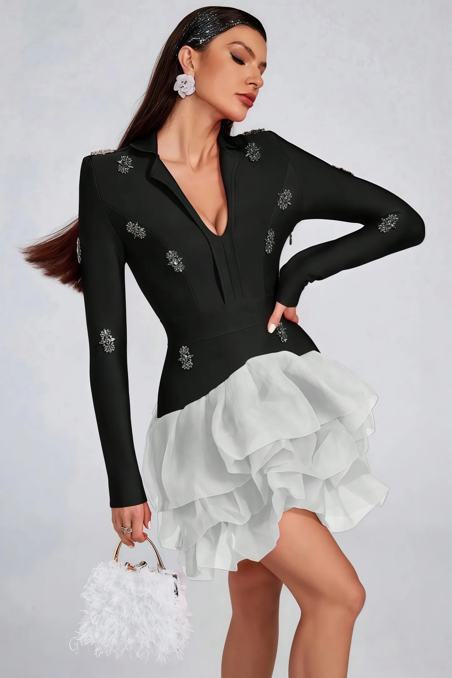 Dede Black Bandage Rhinestone Mini Dress