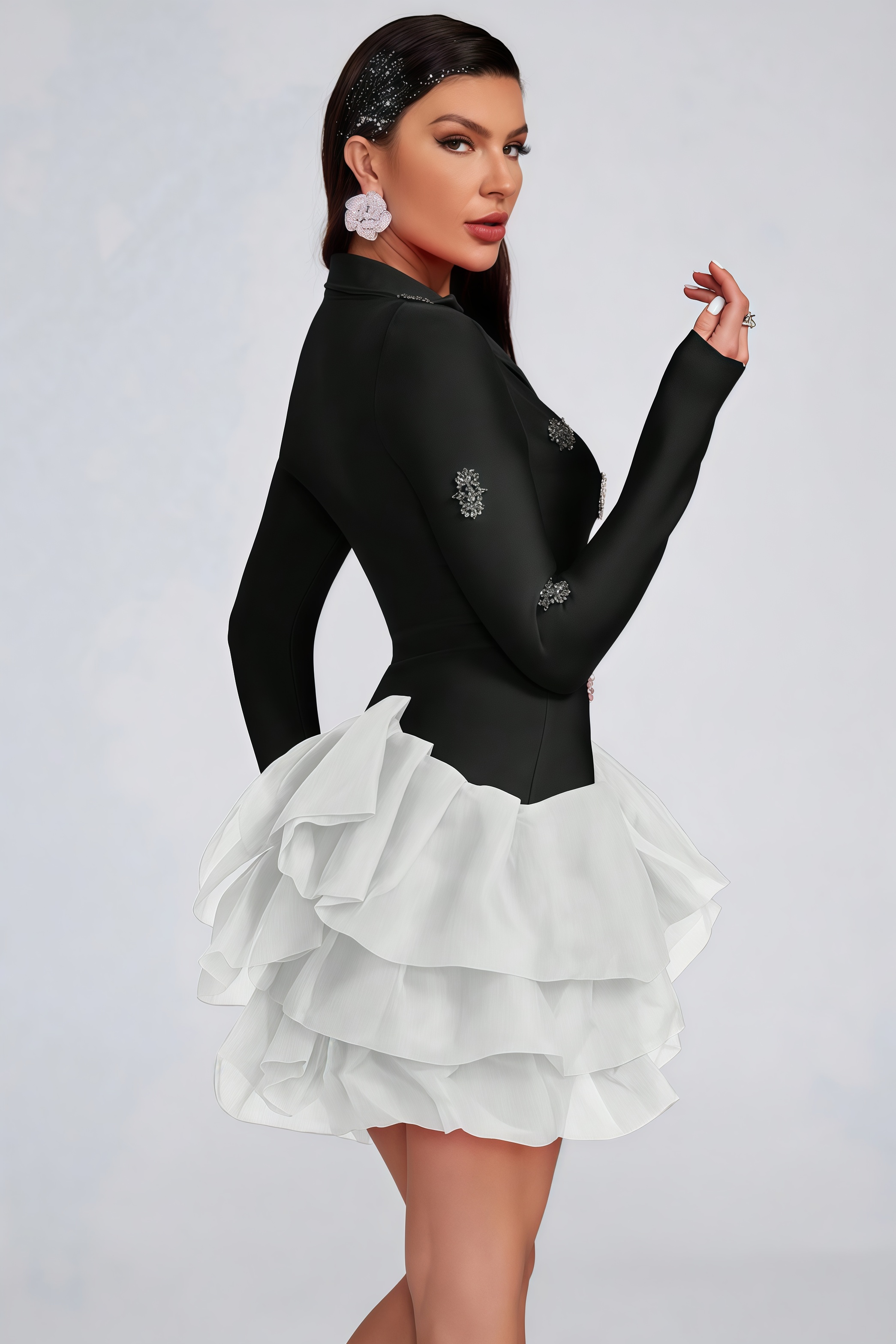 Dede Black Bandage Rhinestone Mini Dress