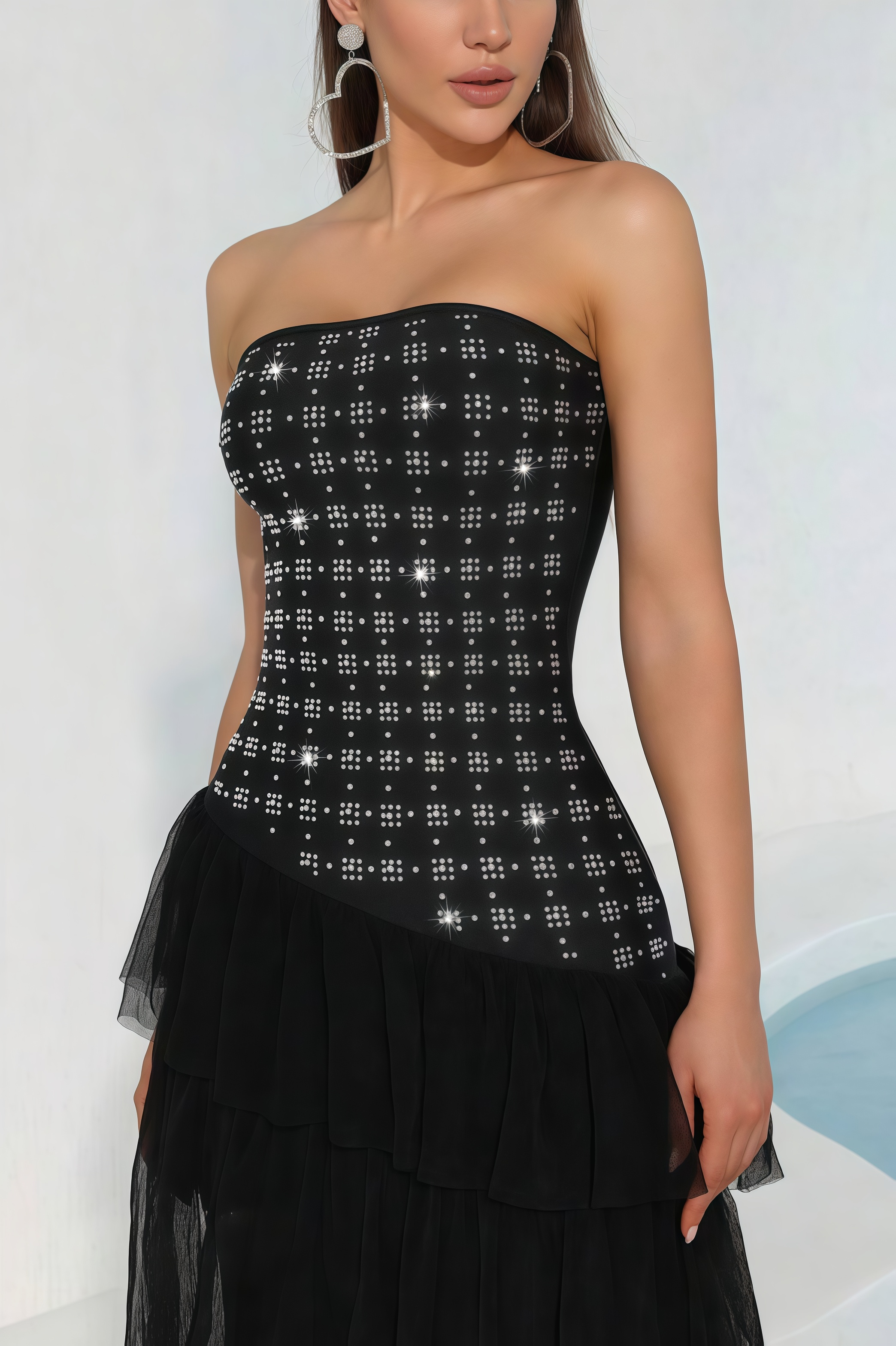 Luciel Rhinestone Mesh Maxi Dress