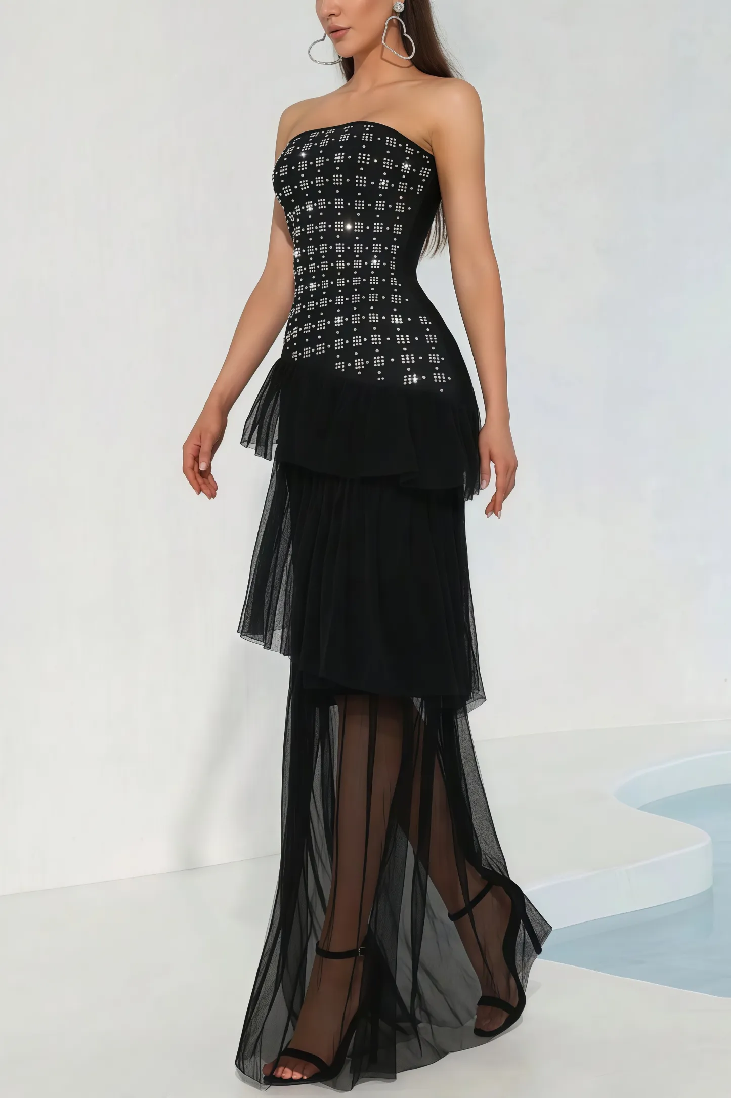 Luciel Rhinestone Mesh Maxi Dress