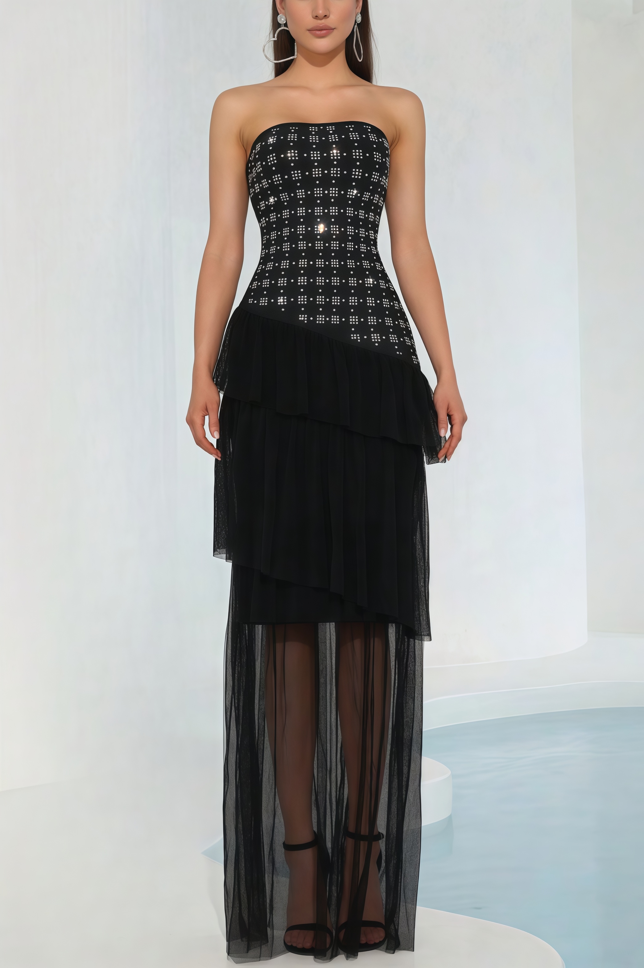 Luciel Rhinestone Mesh Maxi Dress