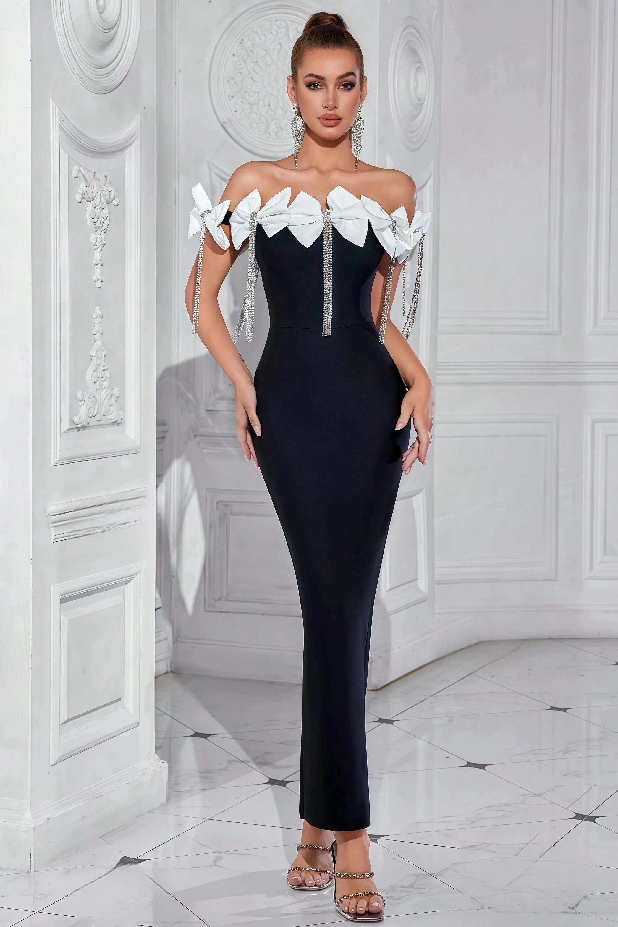 Elle Bow Tassel Diamond Maxi Dress