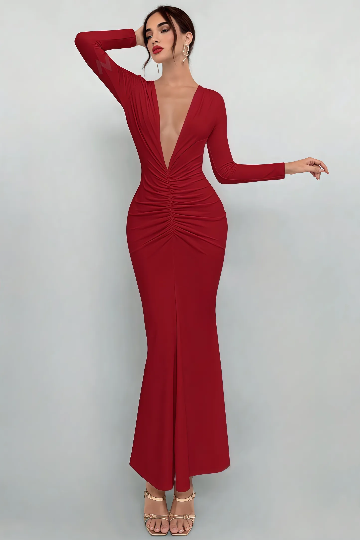 Rita Red Pleated Maxi Dress