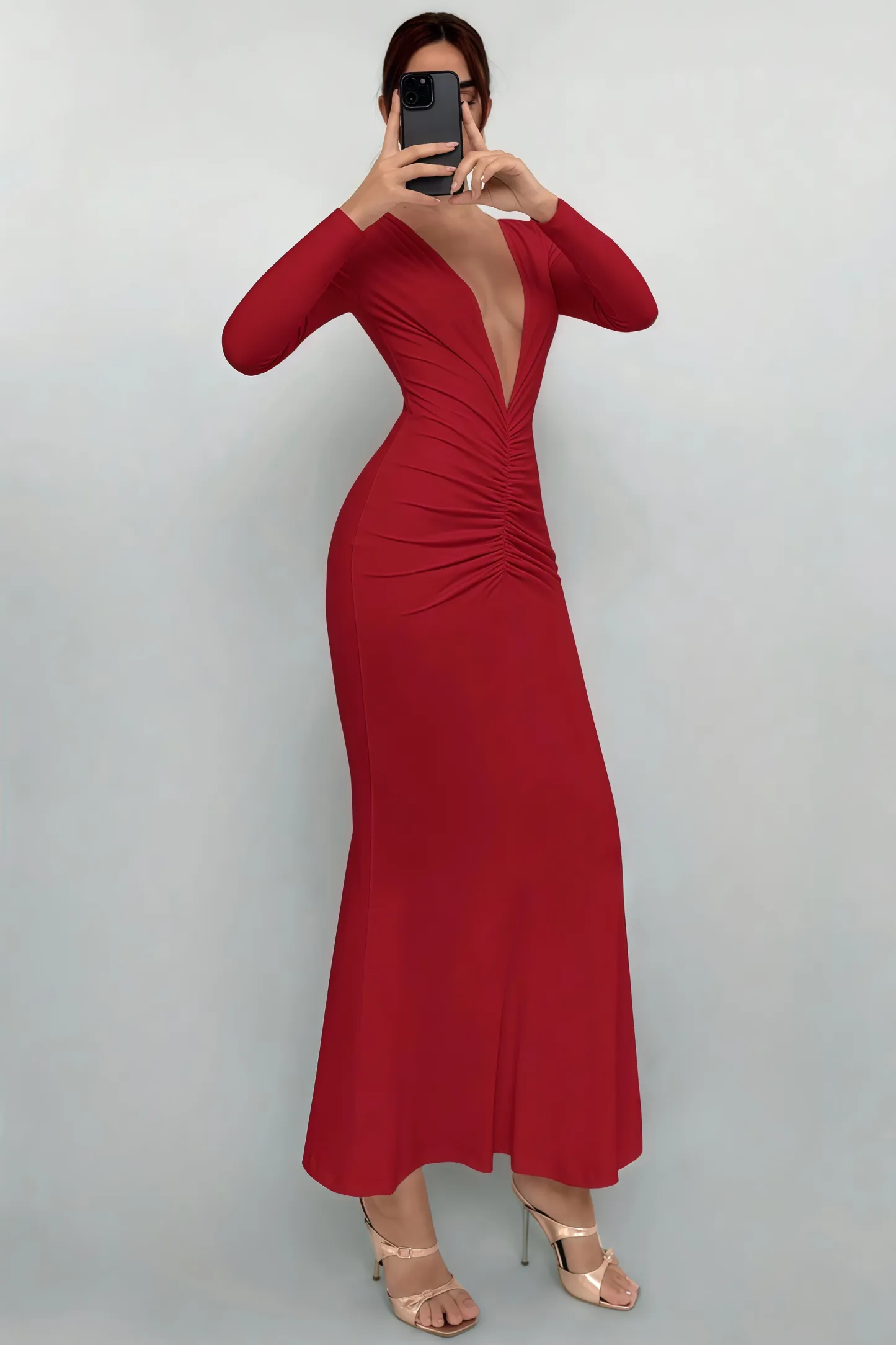 Rita Red Pleated Maxi Dress