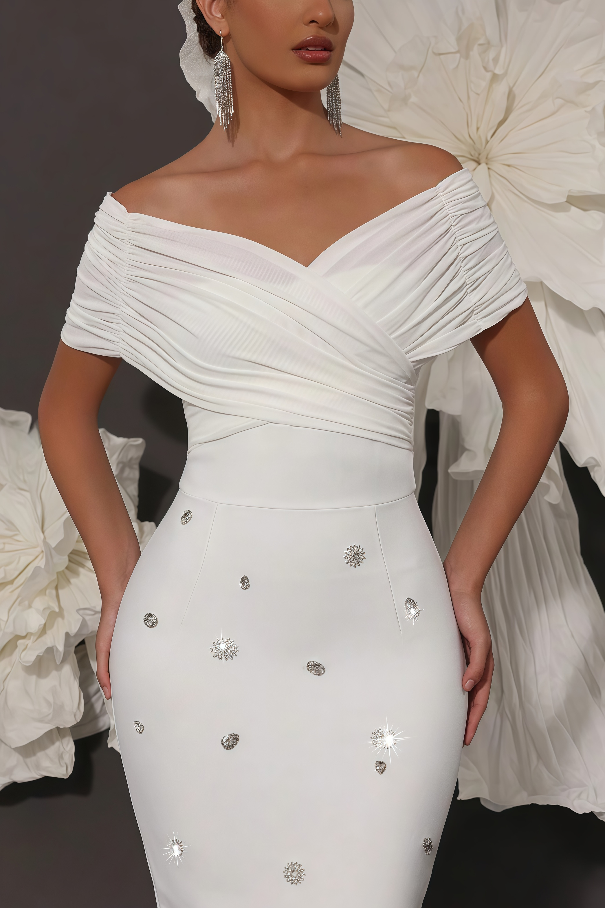 Oonan White Strapless Mesh Midi Dress