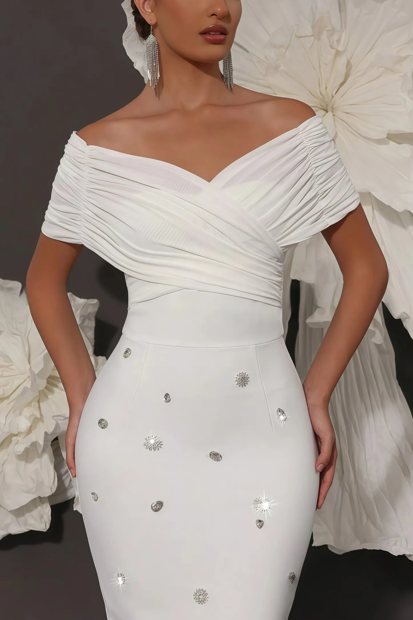 Oonan White Strapless Mesh Midi Dress