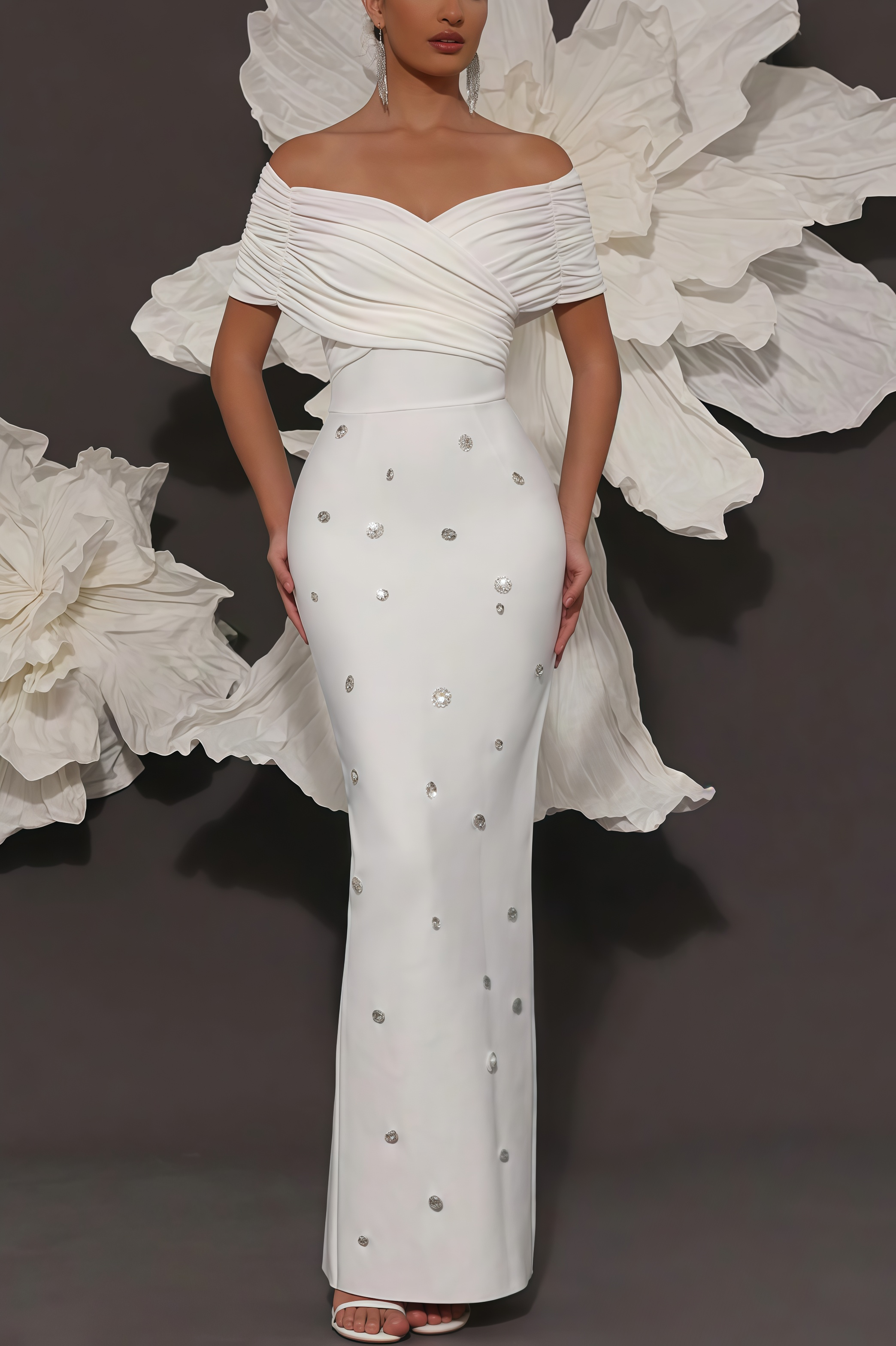 Oonan White Strapless Mesh Midi Dress
