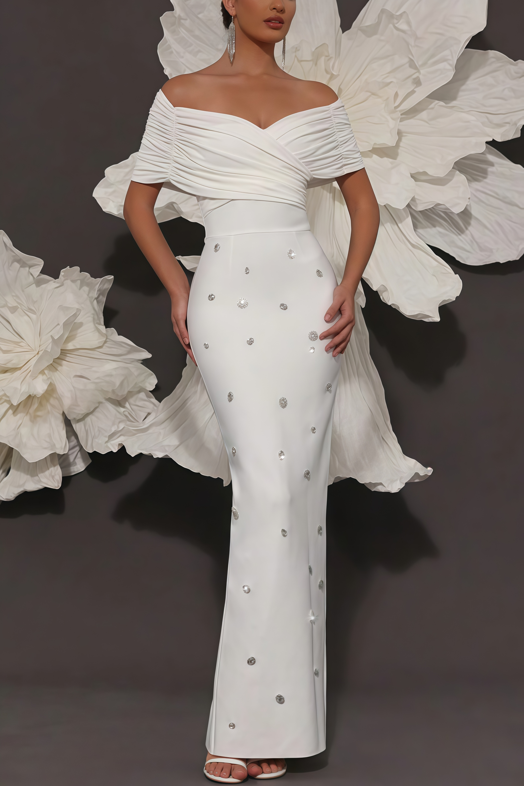 Oonan White Strapless Mesh Midi Dress