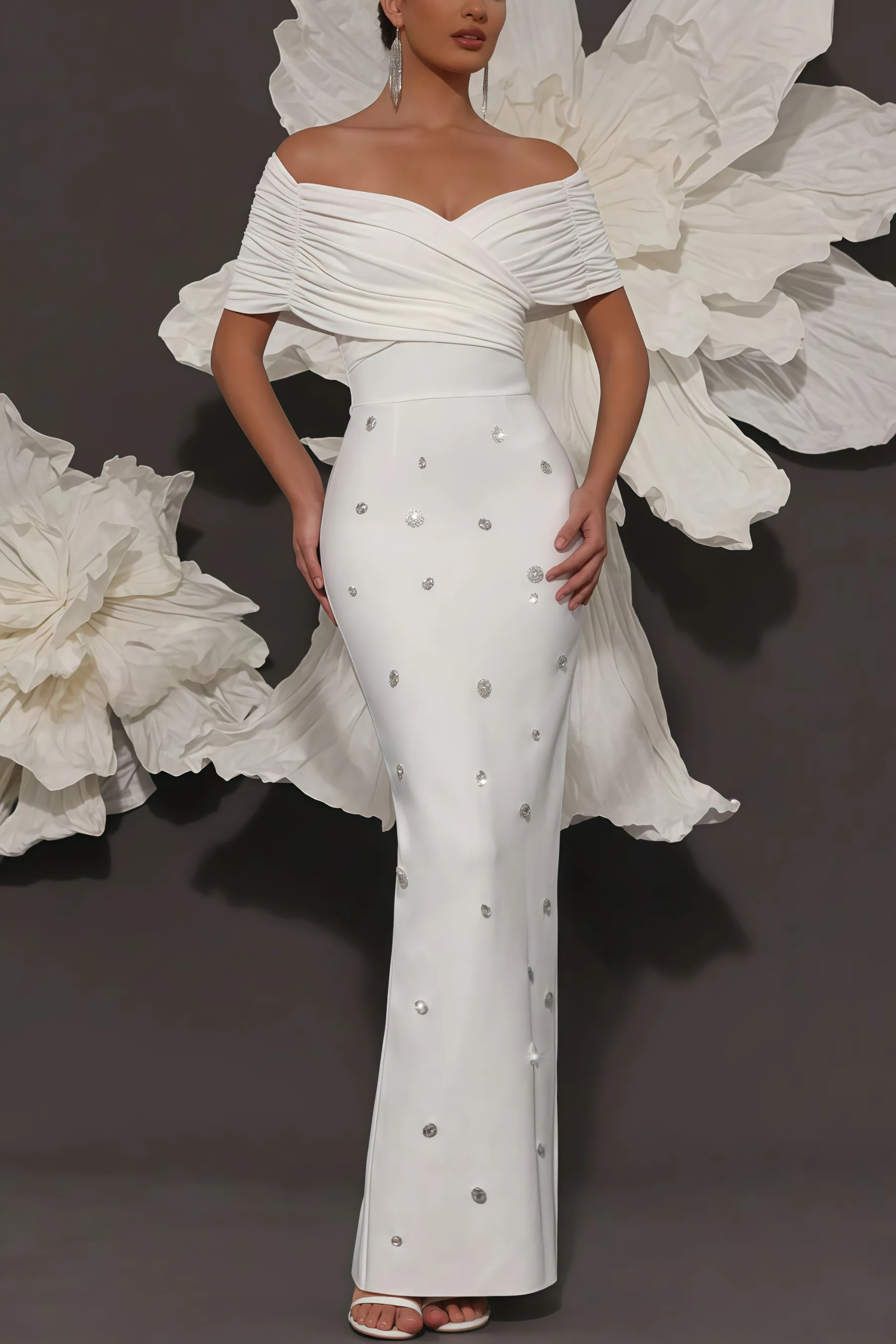 Oonan White Strapless Mesh Midi Dress