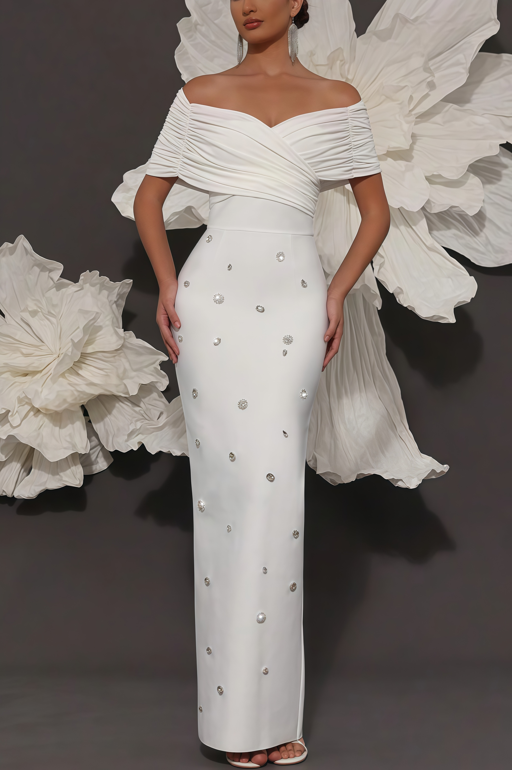 Oonan White Strapless Mesh Midi Dress
