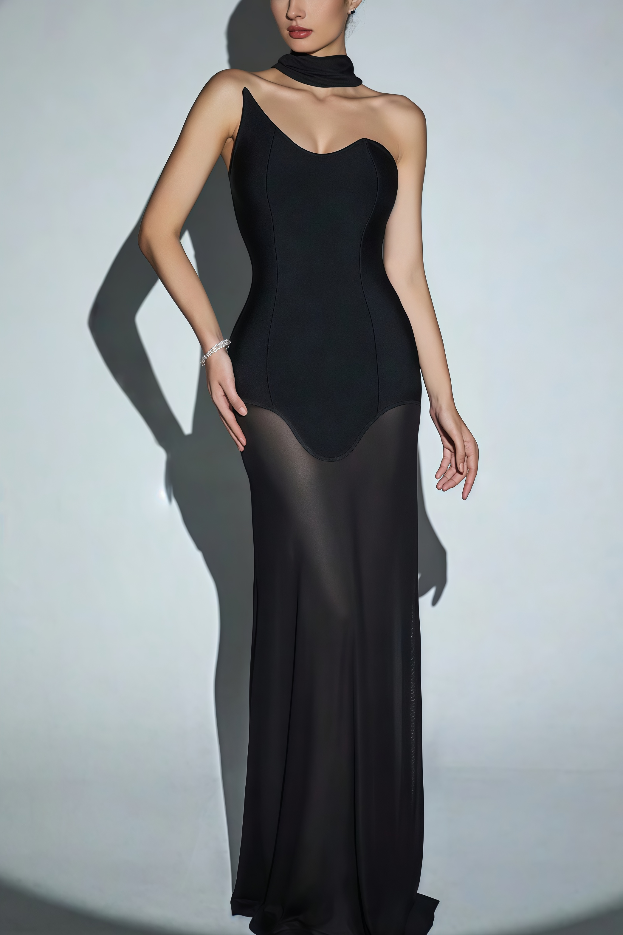 Urselk Black Mesh Bandage Maxi Dress
