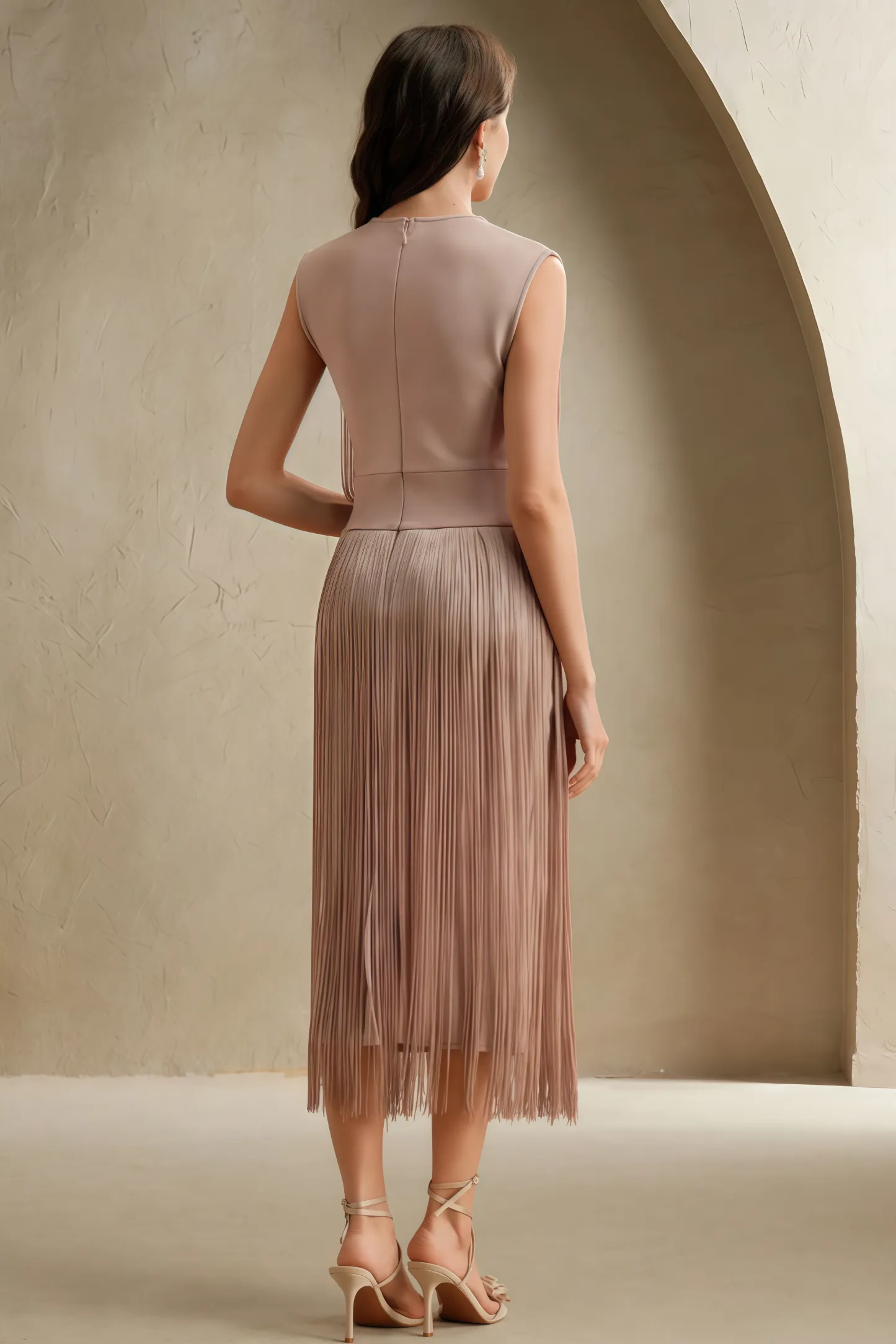 Raenk Sleeveless Fringe Midi Dress