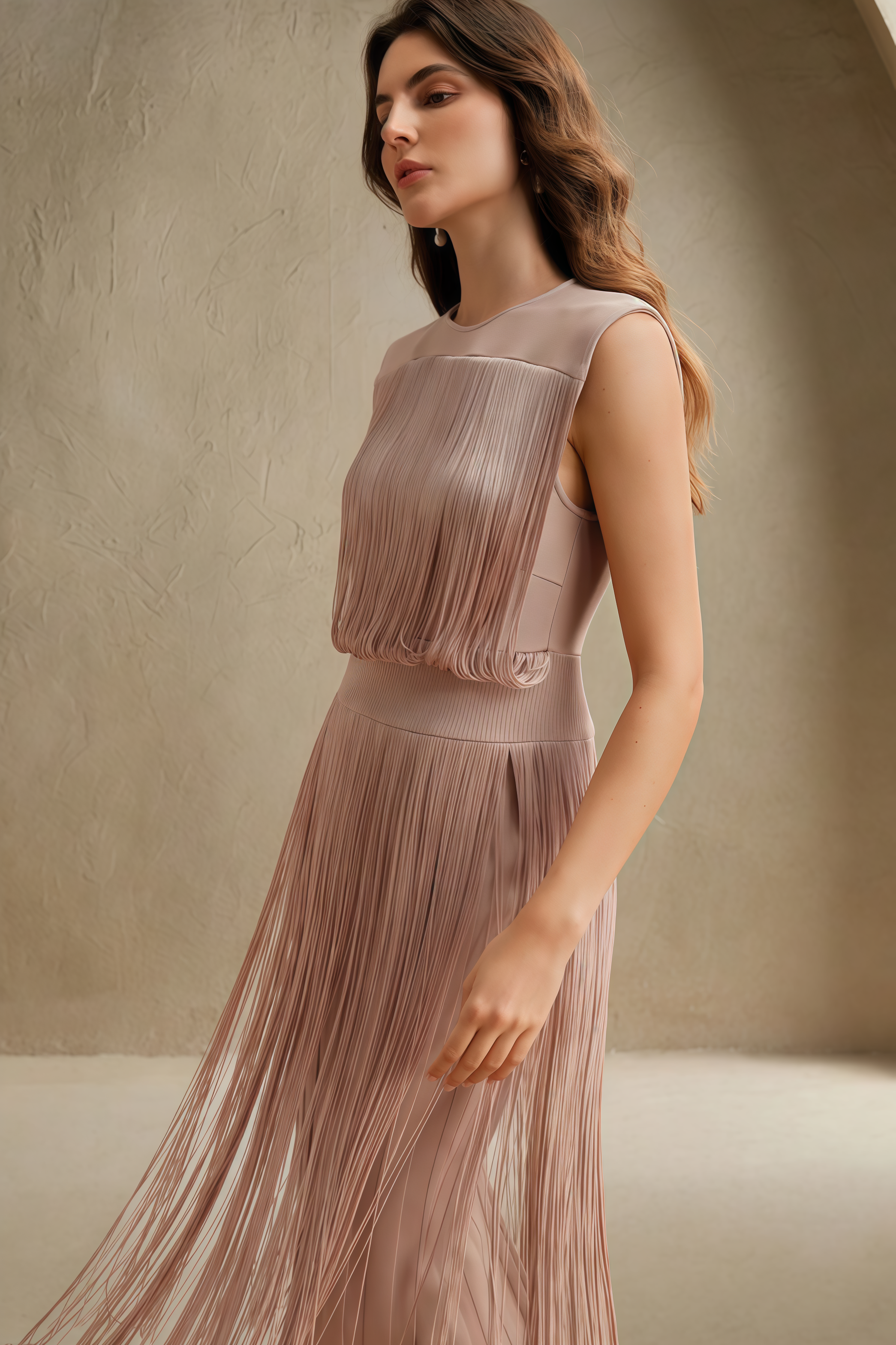 Raenk Sleeveless Fringe Midi Dress