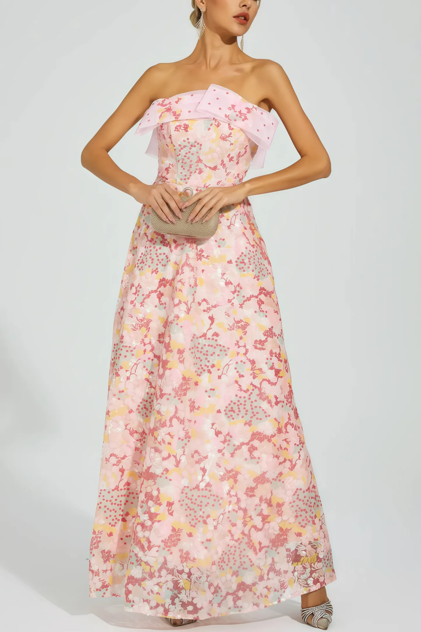 Nivenad Pink Sequin Bodycon Maxi Dress