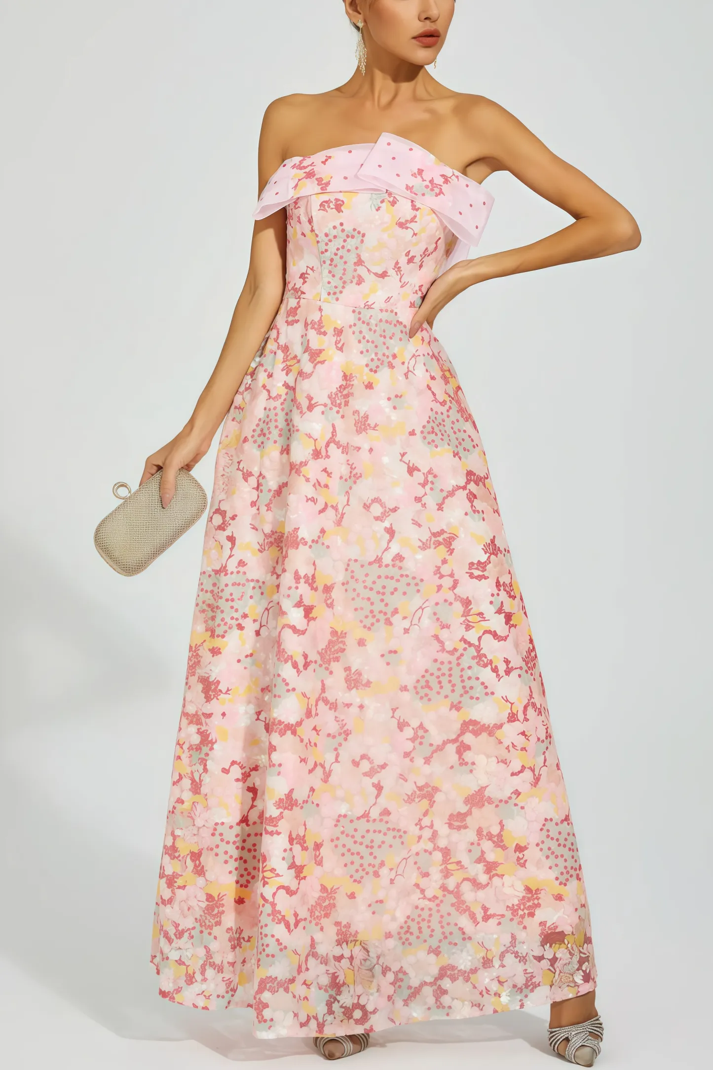 Nivenad Pink Sequin Bodycon Maxi Dress