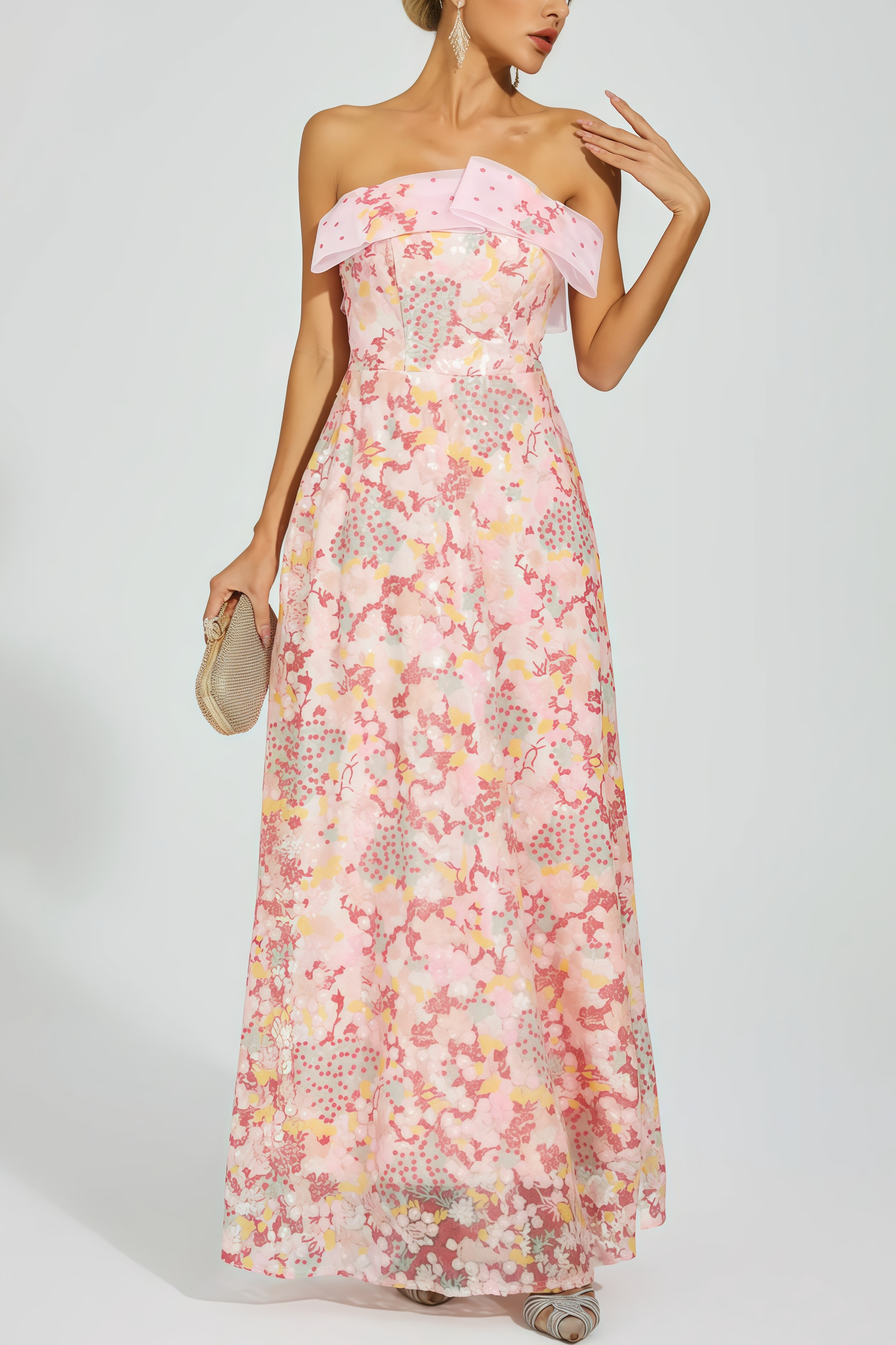Nivenad Pink Sequin Bodycon Maxi Dress