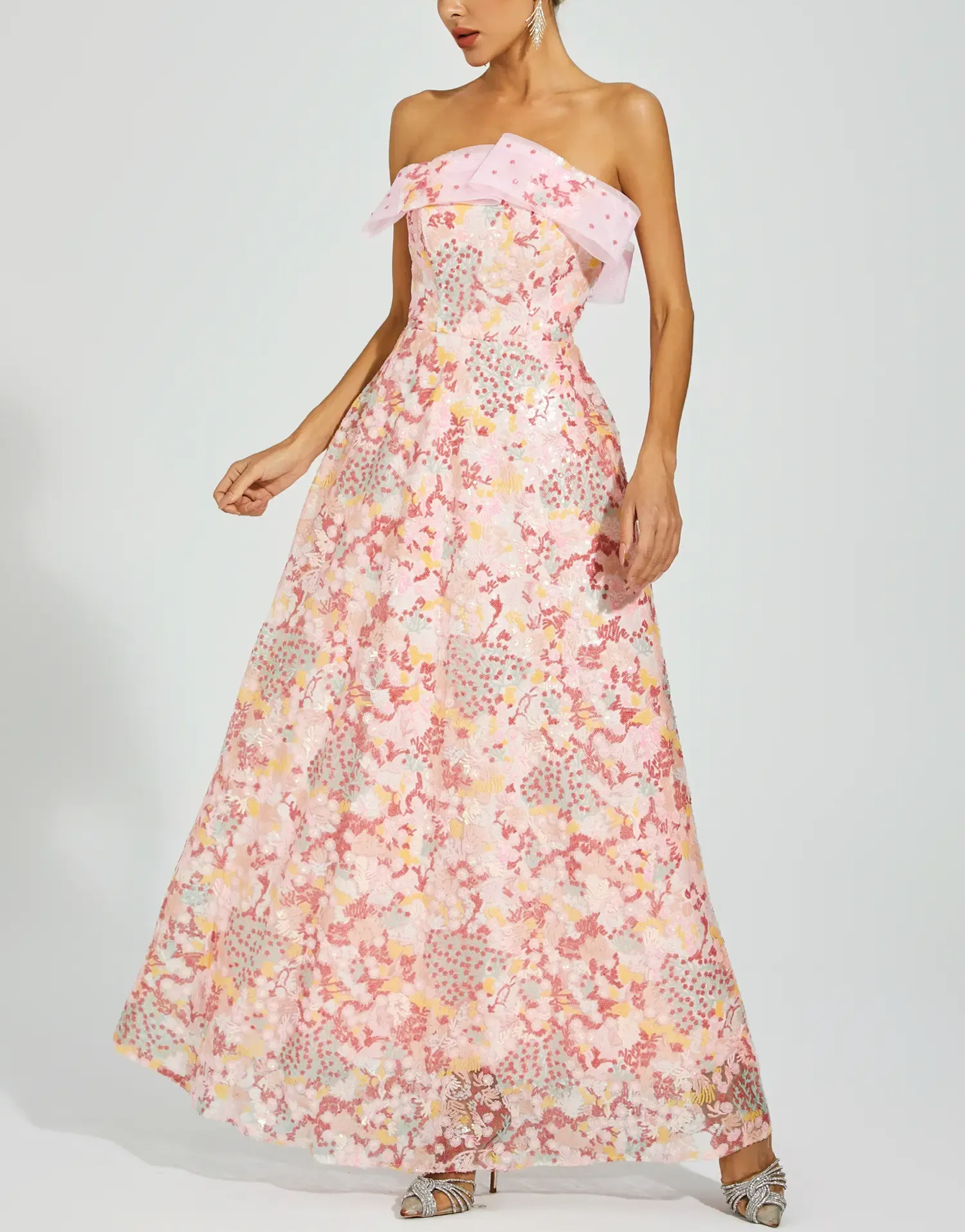 Nivenad Pink Sequin Bodycon Maxi Dress