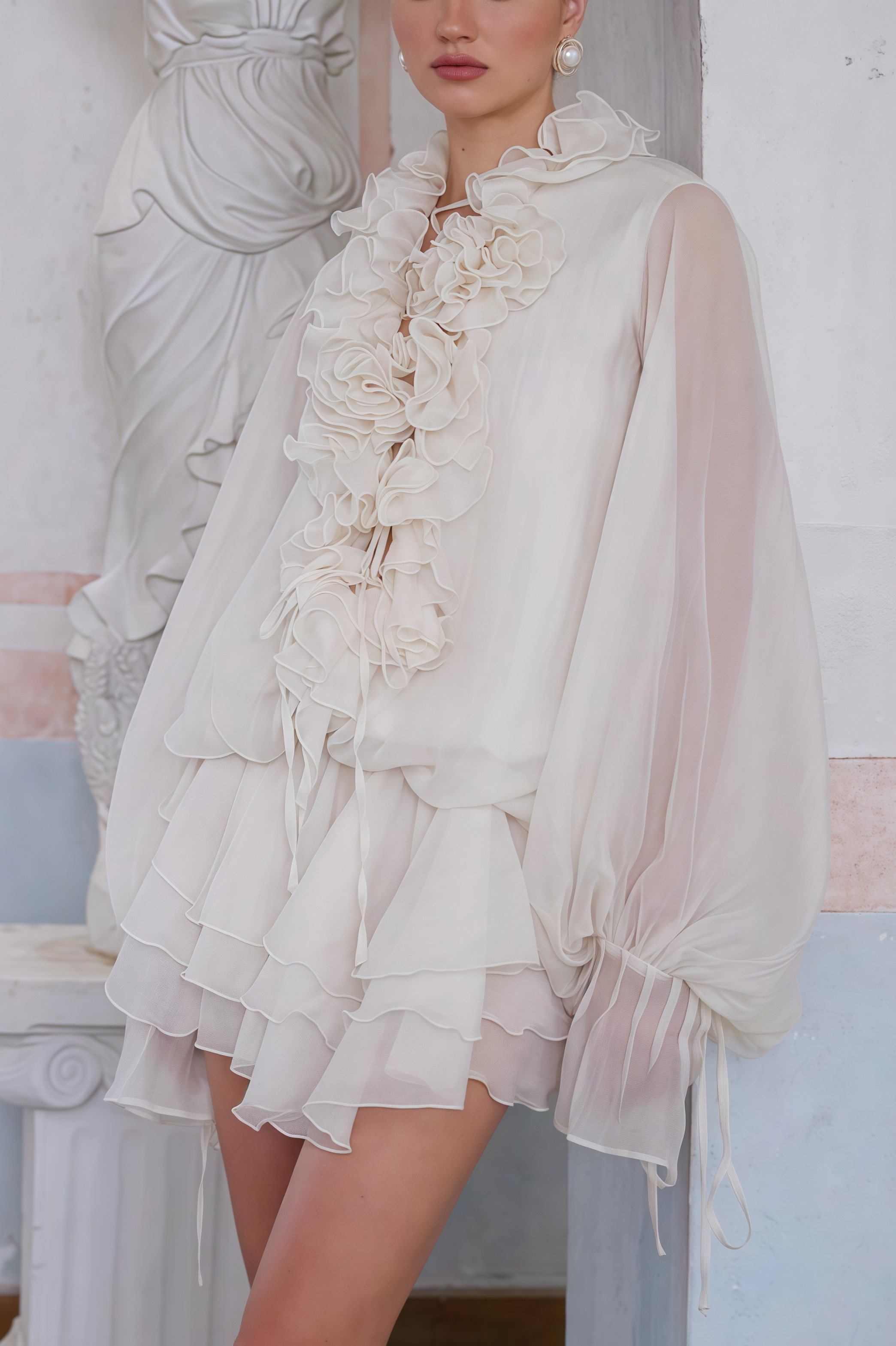 Elsonv 3D Floral Lantern Sleeve Mini Dress