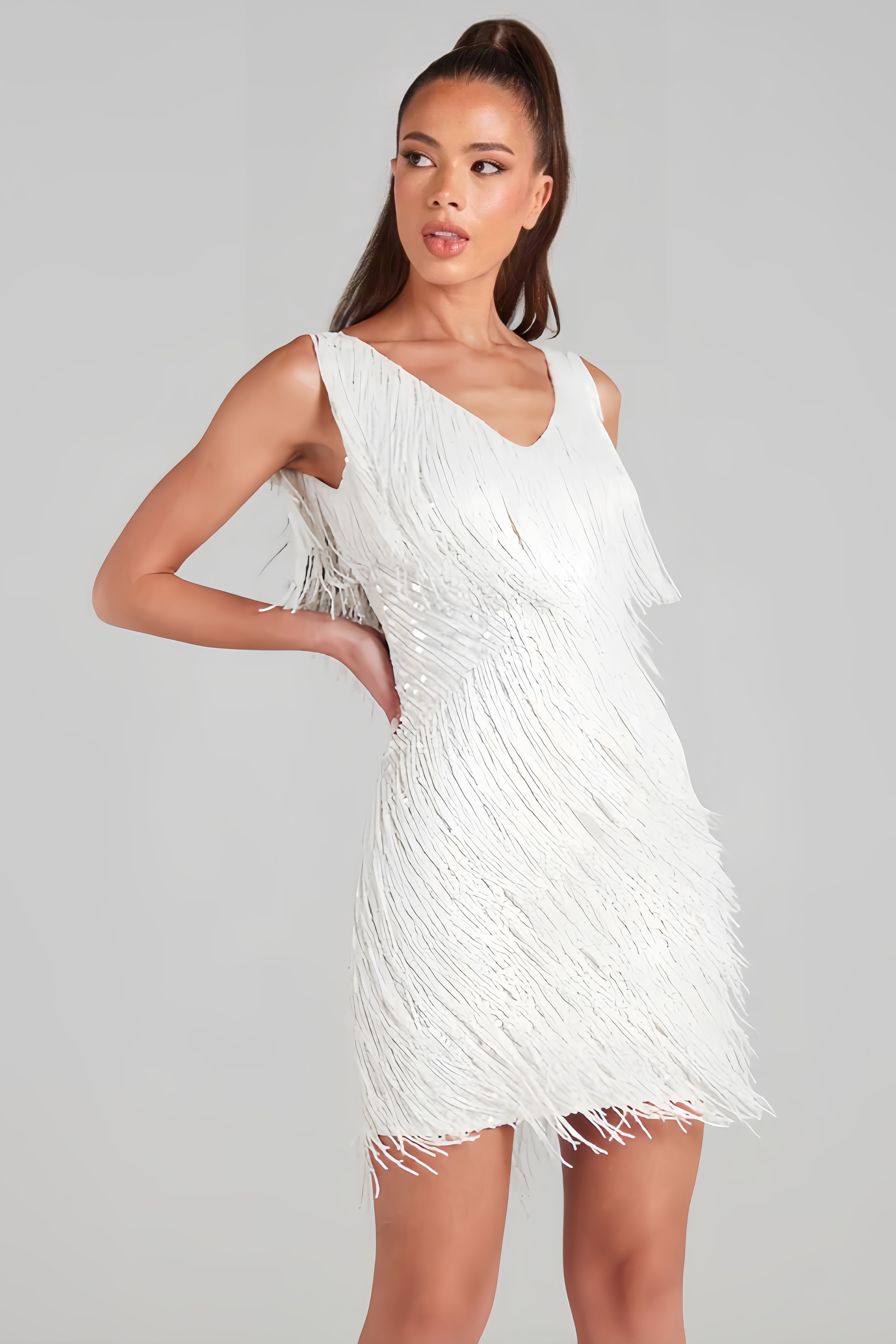 Janan White Fringed Mini Skirt