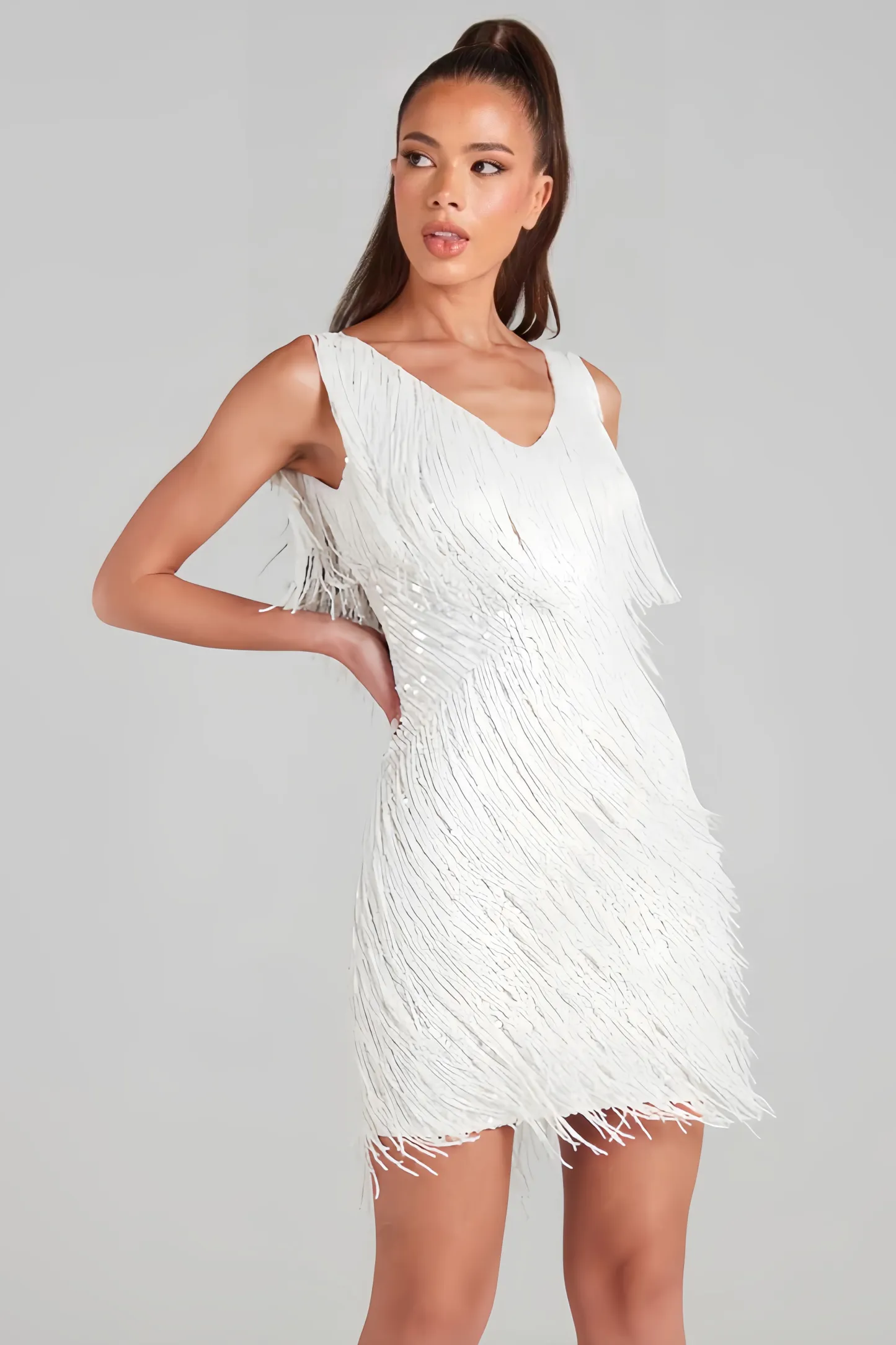 Janan White Fringed Mini Skirt