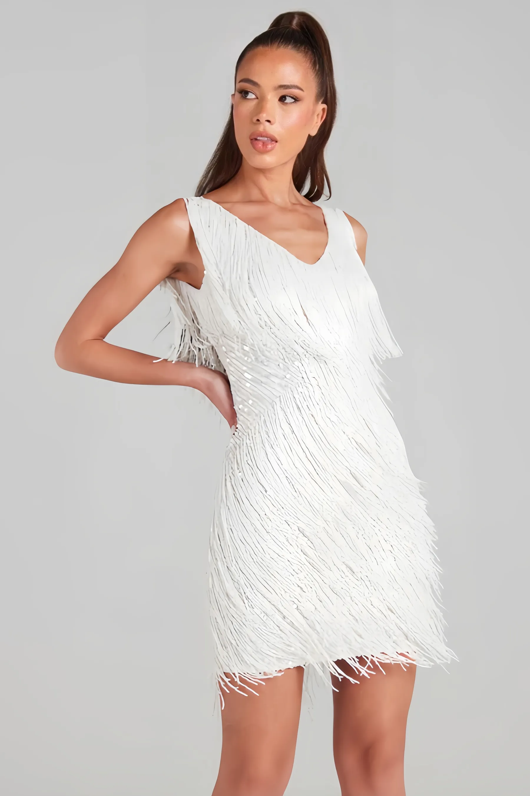 Janan White Fringed Mini Skirt