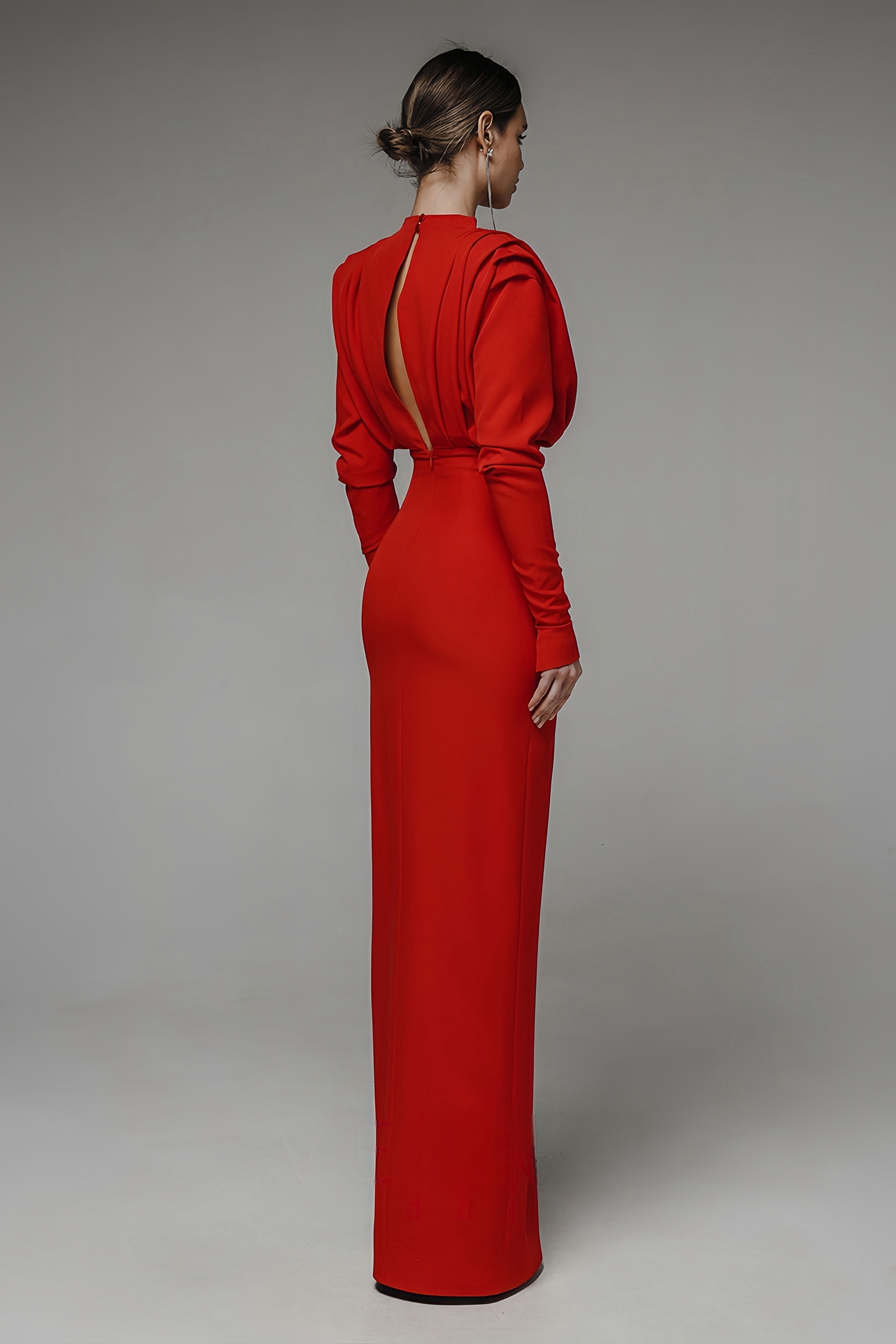 Hedwig High Neck Slit Maxi Dress-Red