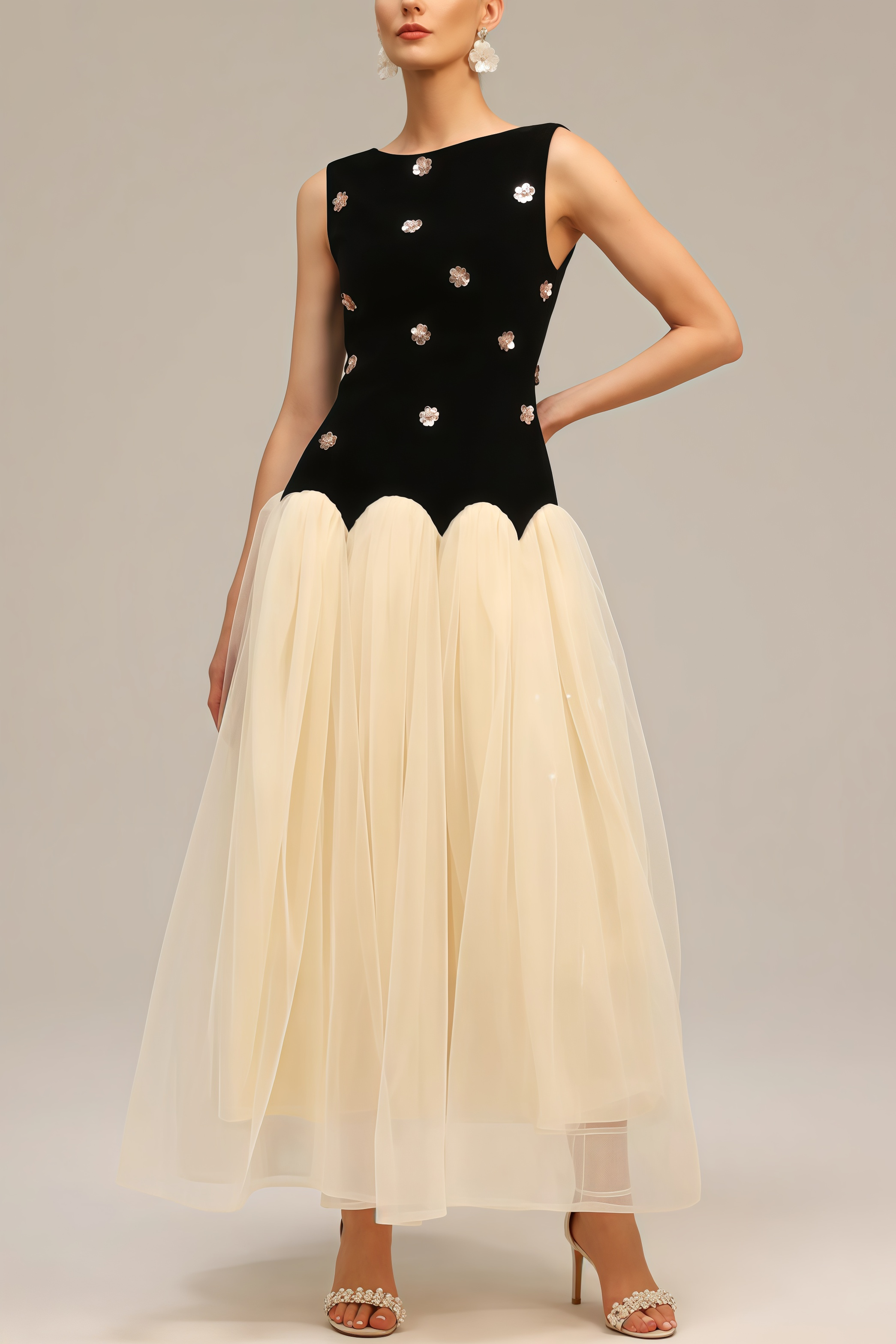 Halcylt Sleeveless Sequin Flowers Maxi Dress