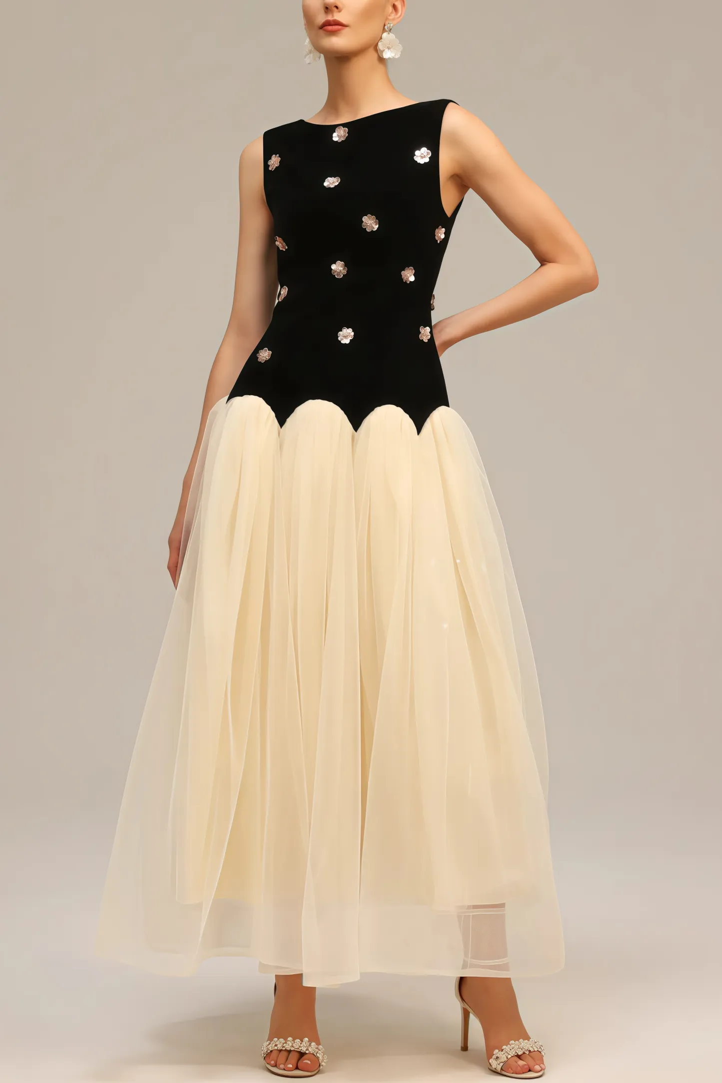 Halcylt Sleeveless Sequin Flowers Maxi Dress