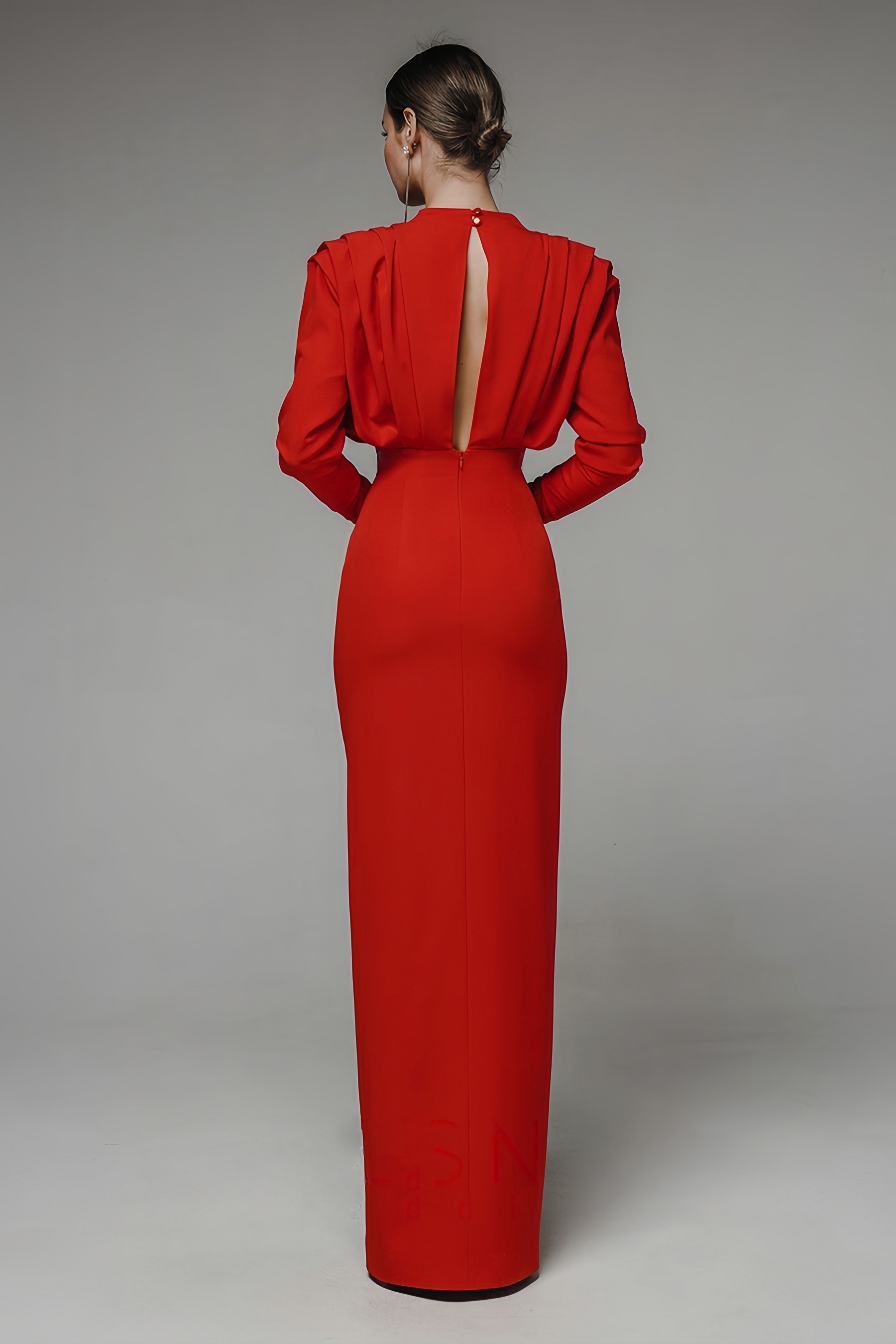 Hedwig High Neck Slit Maxi Dress-Red