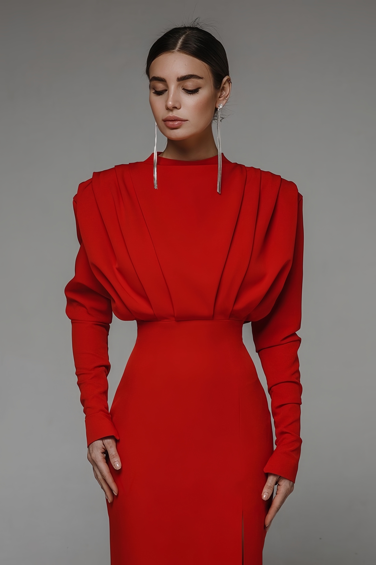 Hedwig High Neck Slit Maxi Dress-Red