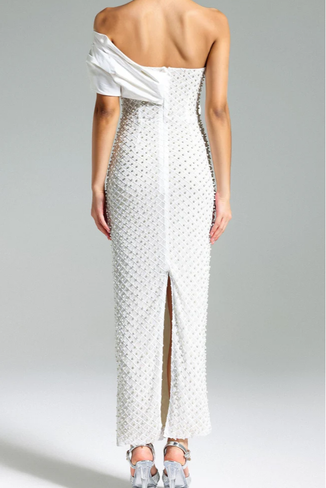 Lyra Pearl Embellished Off-shoulder Maxi Dress