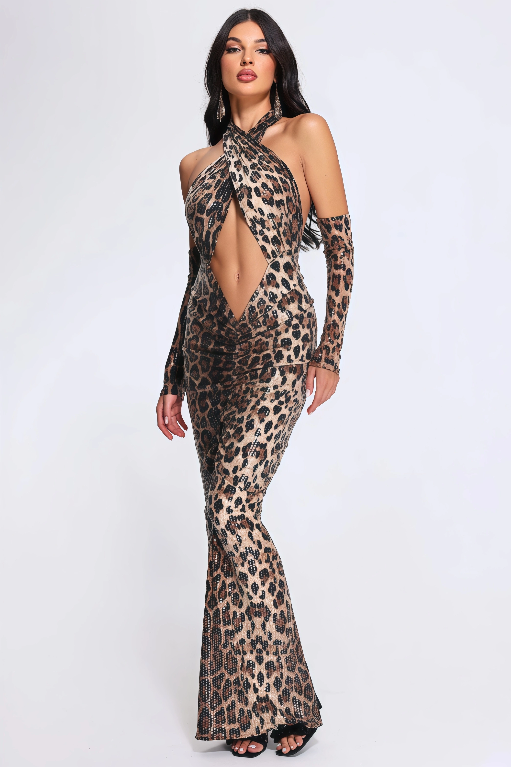 Juno Halter Sequin Maxi Dress