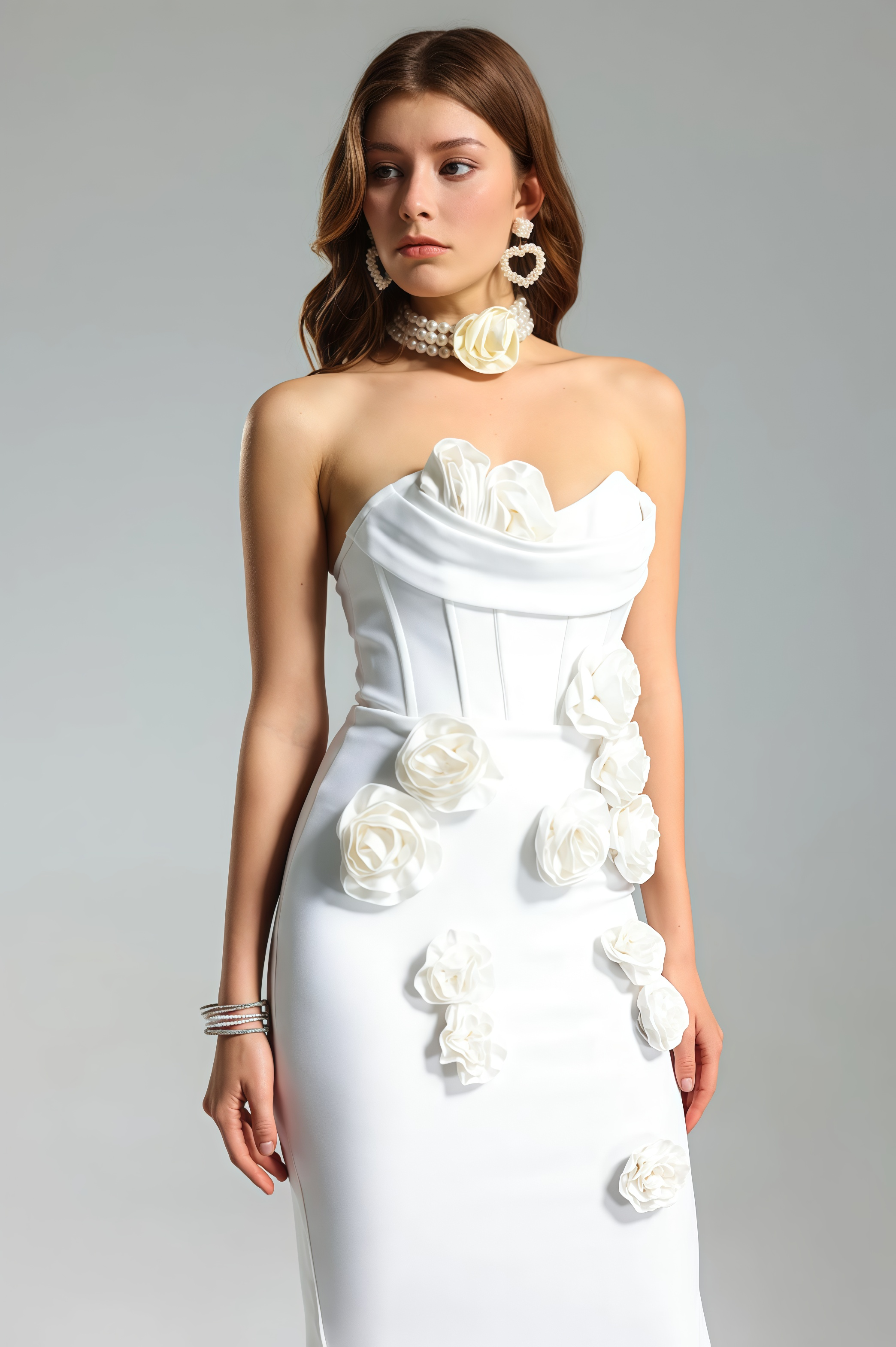 Islay White Rose Off Shoulder Maxi Dress