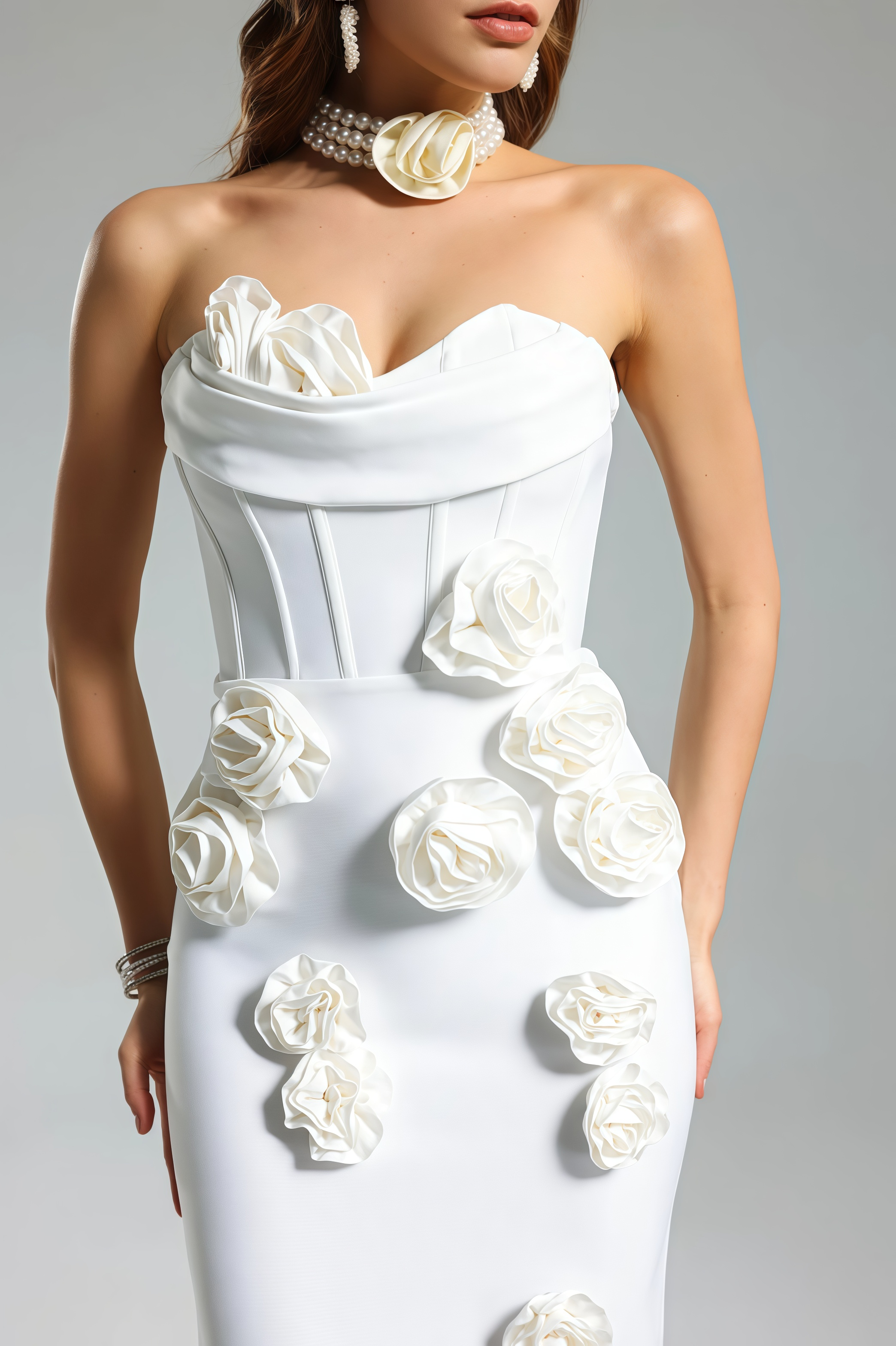 Islay White Rose Off Shoulder Maxi Dress