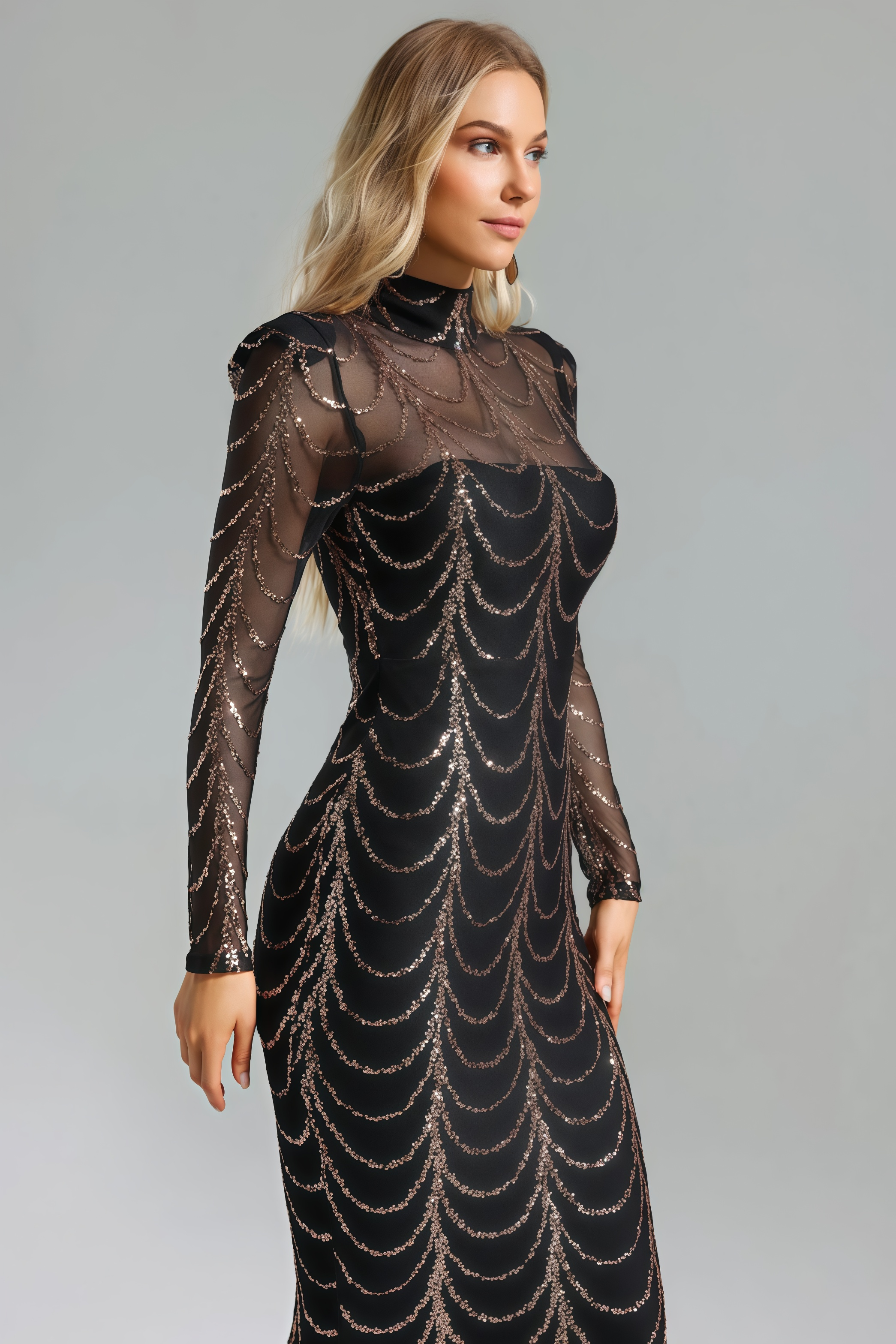 Rhea Sequins Mesh Maxi Dress