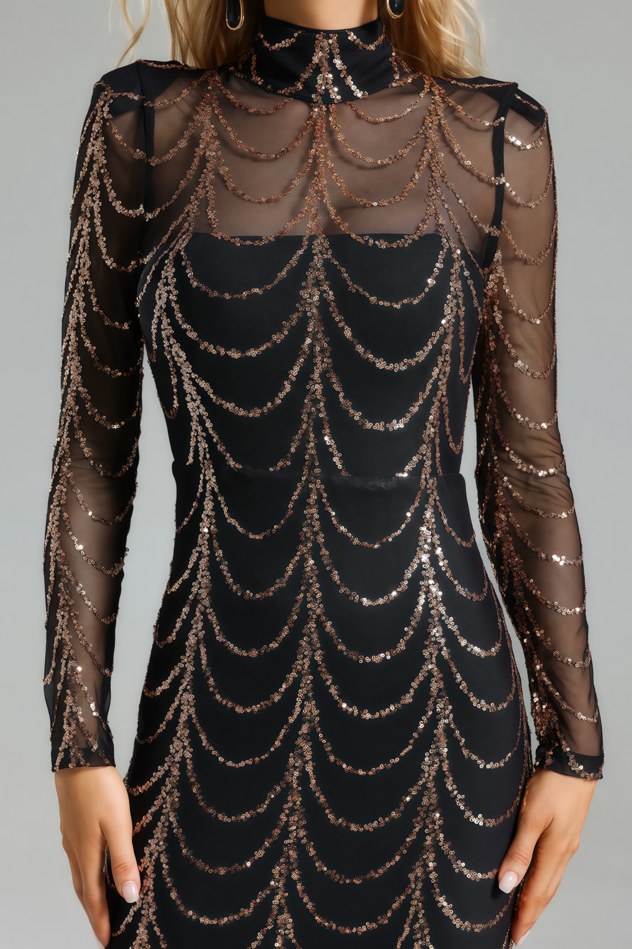 Rhea Sequins Mesh Maxi Dress