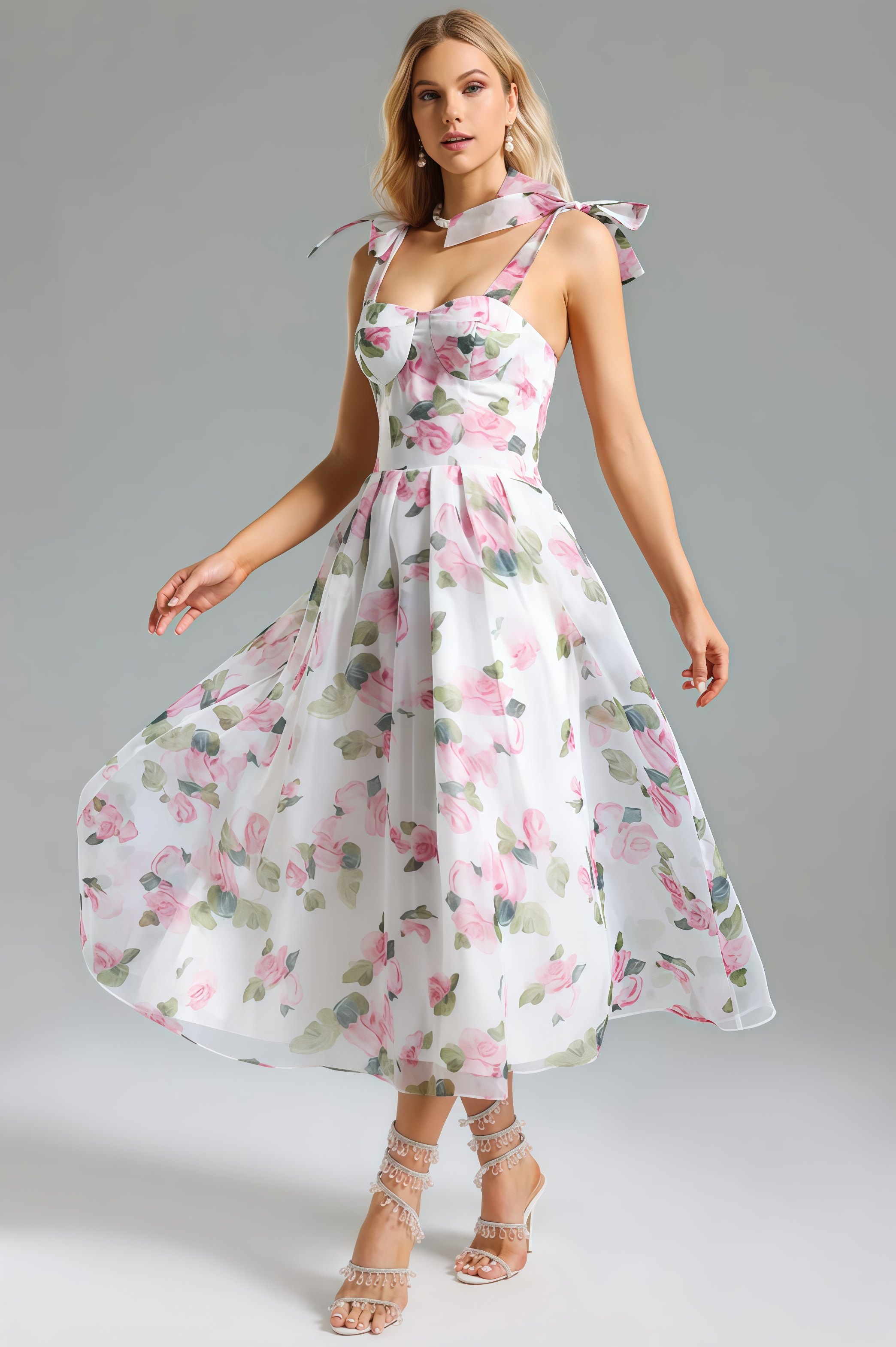 Lyric Printed Strap Midi Dress