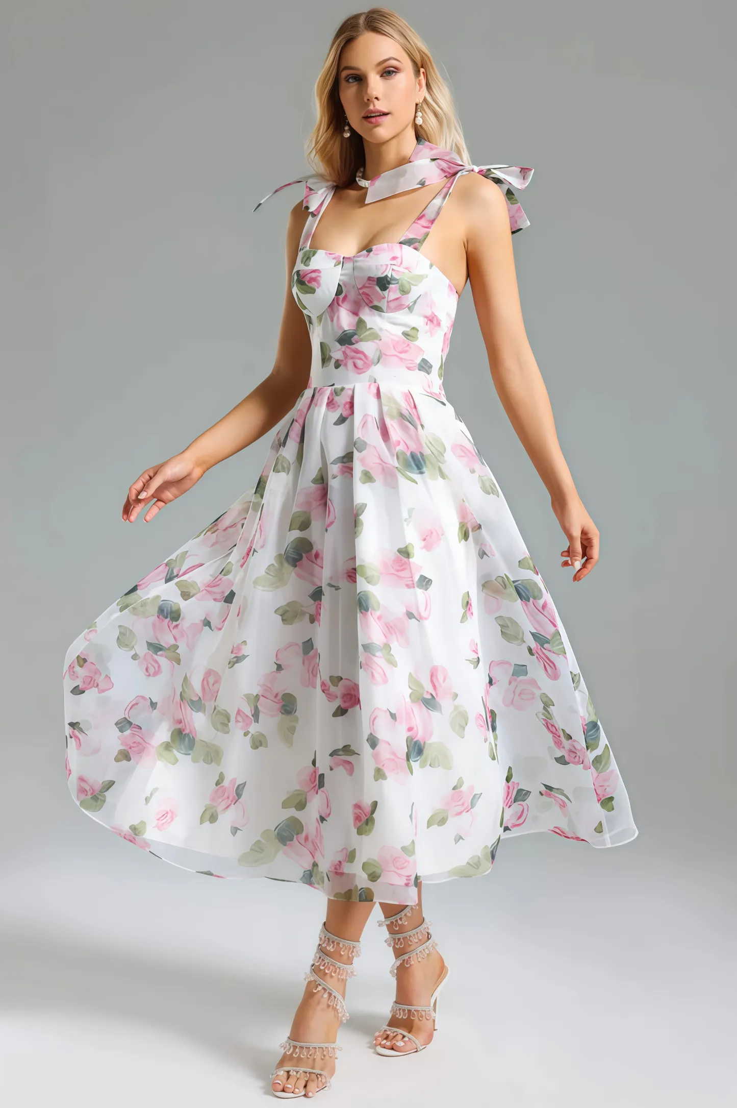 Lyric Printed Strap Midi Dress