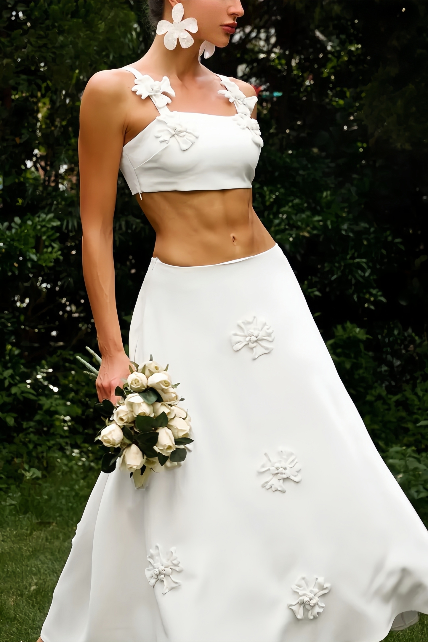White Floral Half-body Maxi Dress