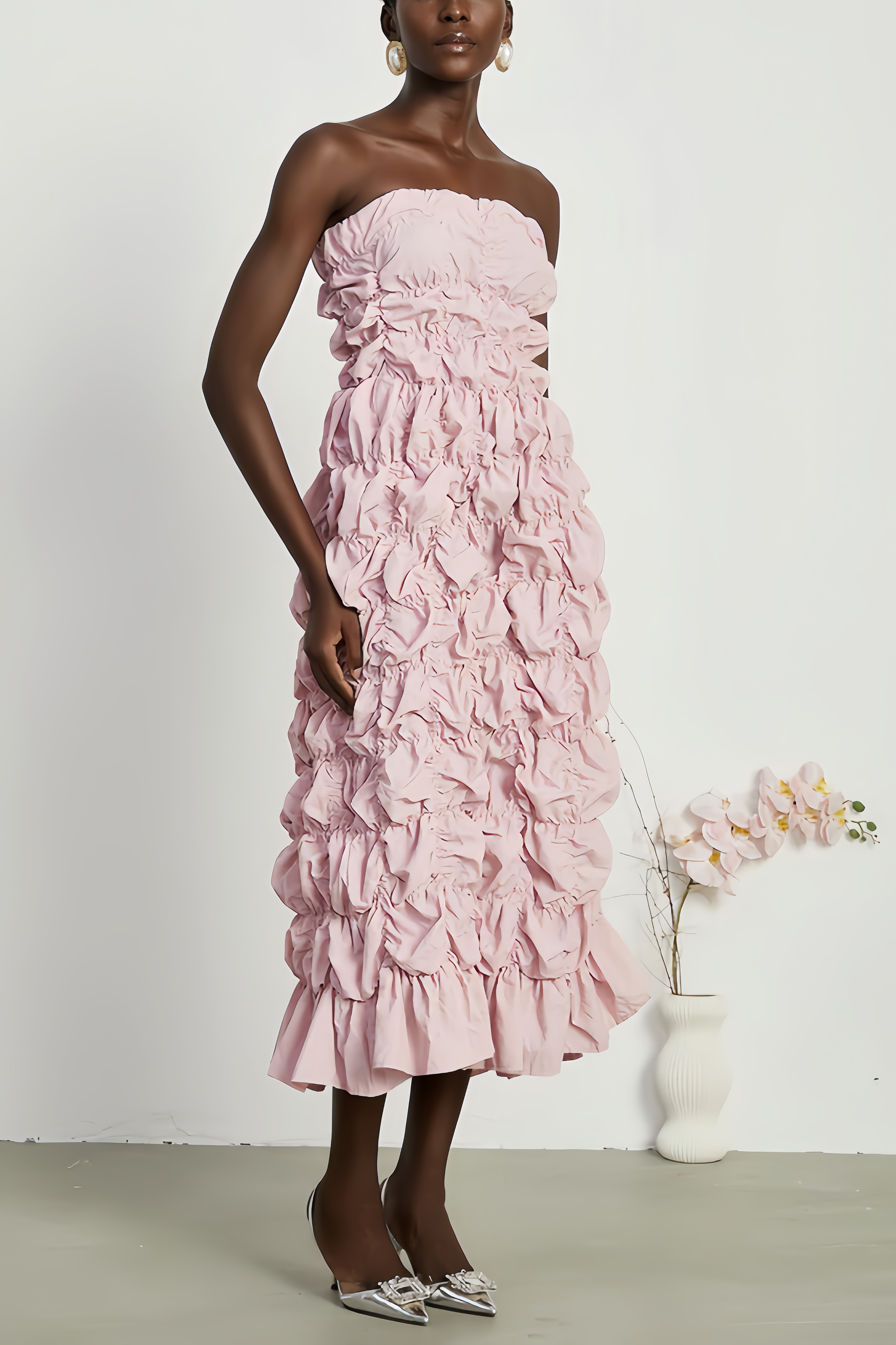 Fari Pink Pleated Maxi Dress