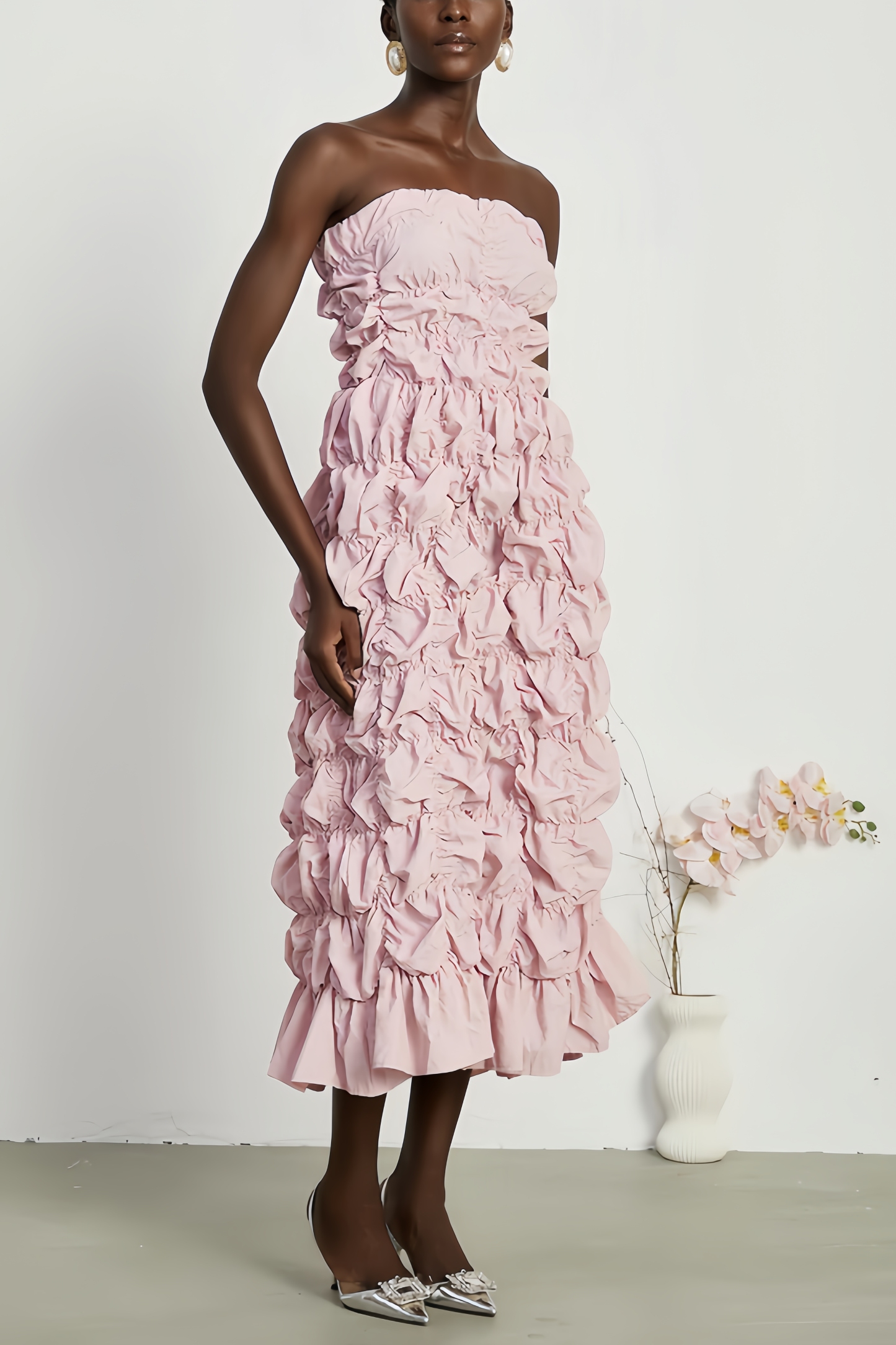 Fari Pink Pleated Maxi Dress