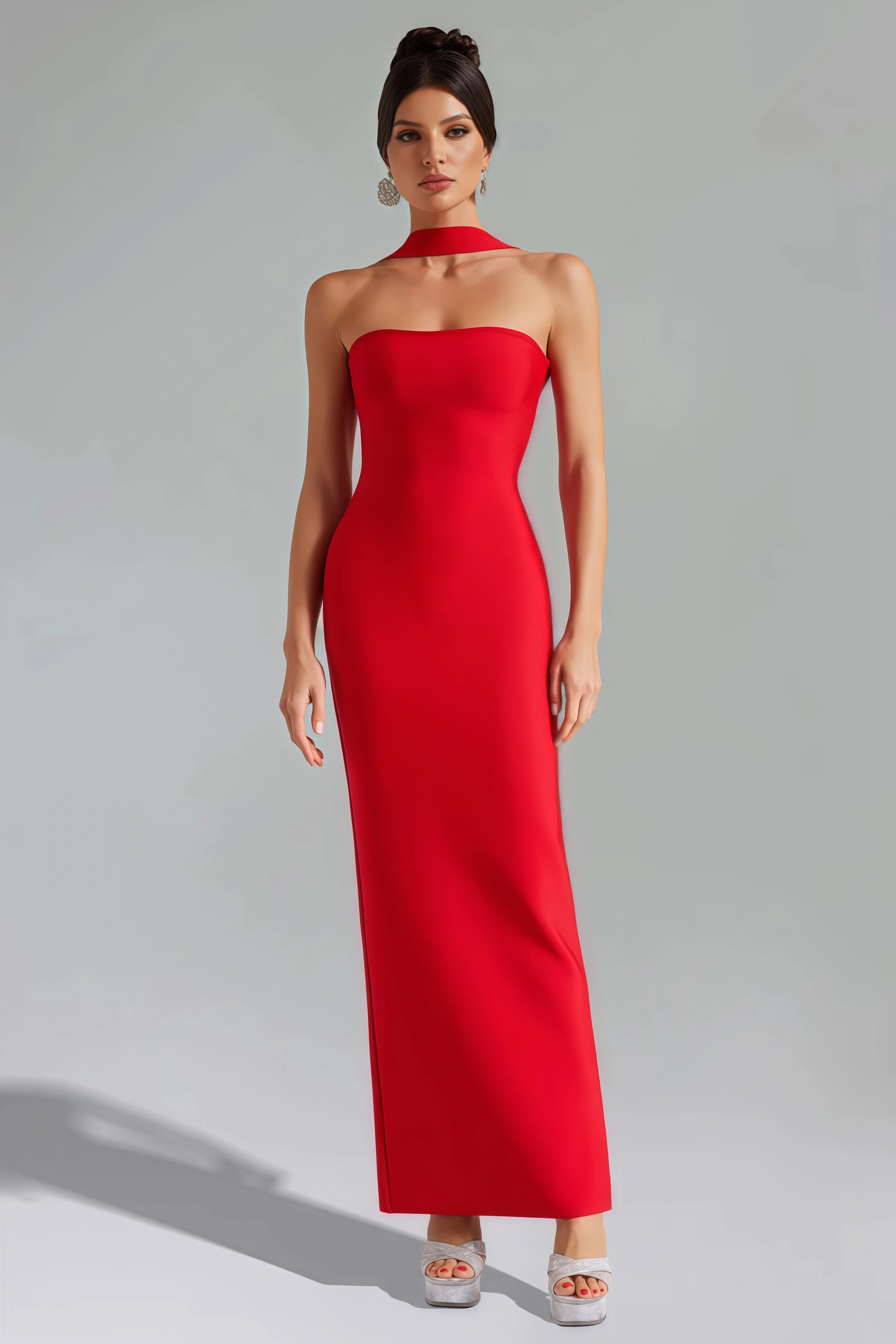 Aroa Sheath Tight Neckline Maxi Dress