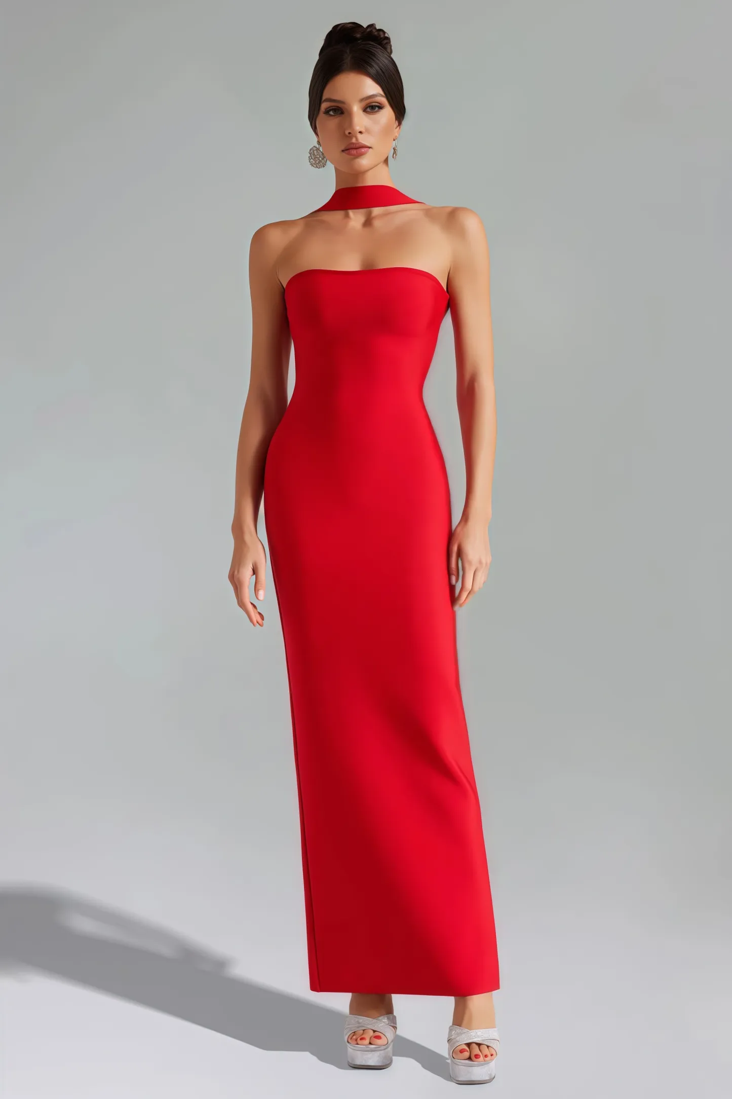 Aroa Sheath Tight Neckline Maxi Dress