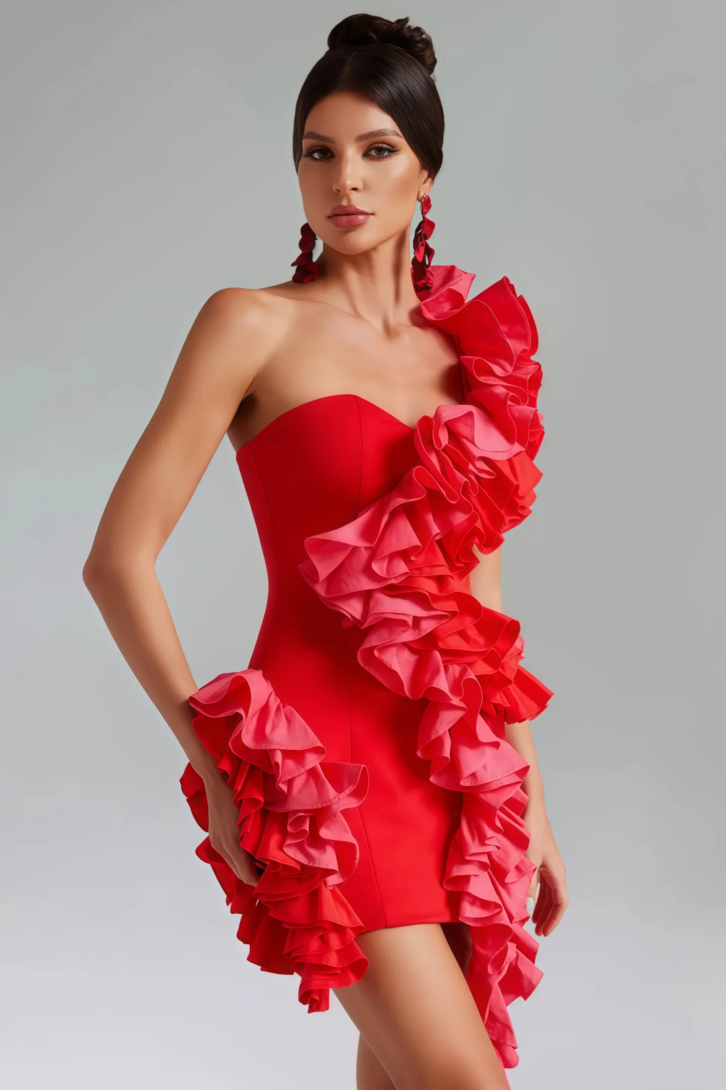 Grace One Shoulder Ruffled Mini Dress
